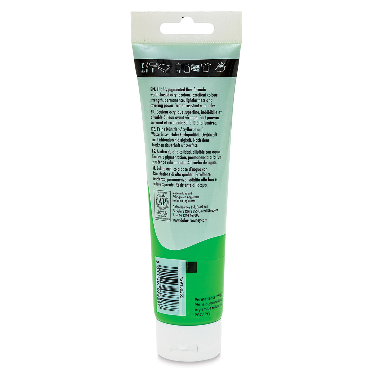 Daler-Rowney System3 Acrylic - Leaf Green, 150 ml tube back