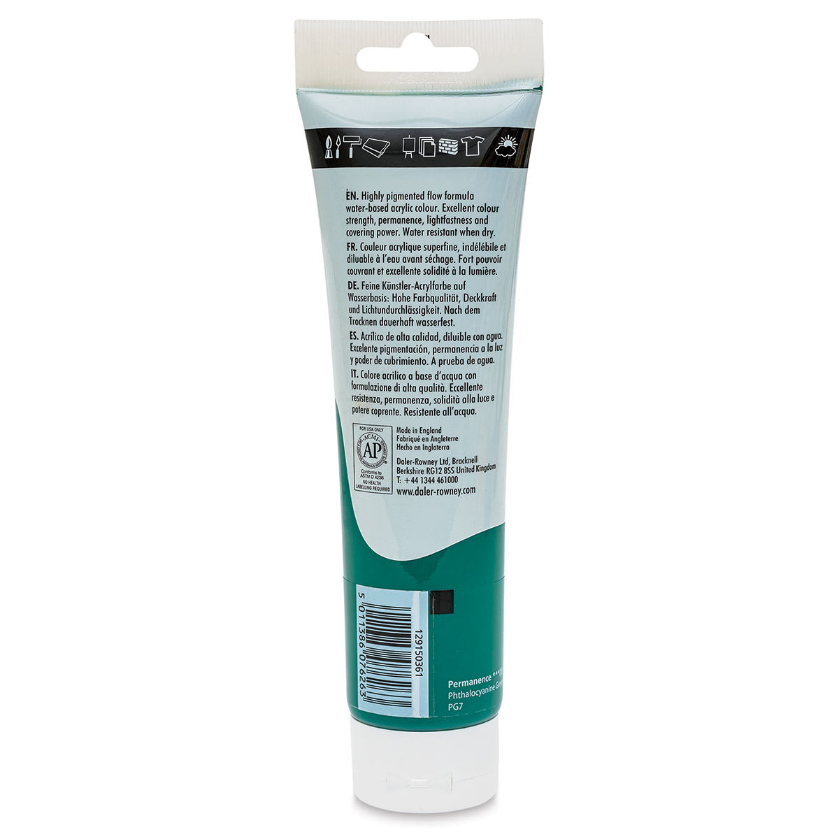 Daler-Rowney System3 Acrylic - Phthalo Green, 150 ml tube back