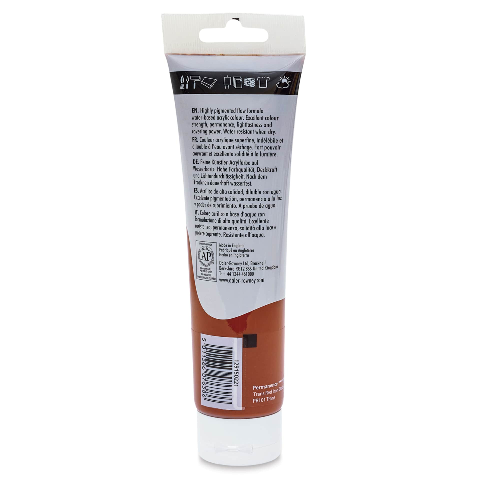 Daler-Rowney System3 Acrylic - Burnt Sienna, 150 ml tube back