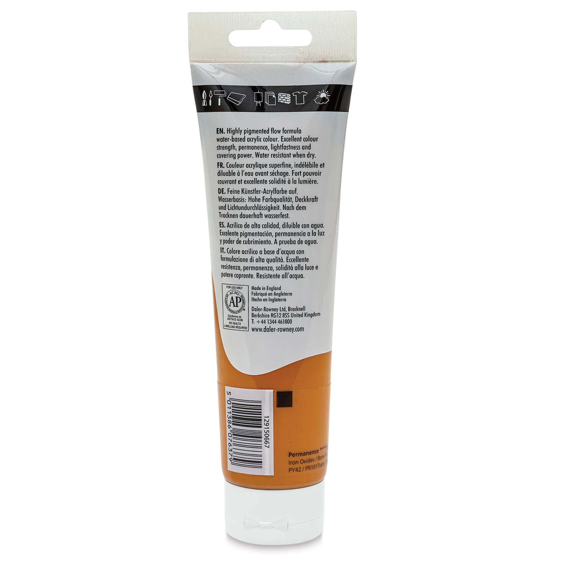 Daler-Rowney System3 Acrylic - Raw Sienna, 150 ml tube back