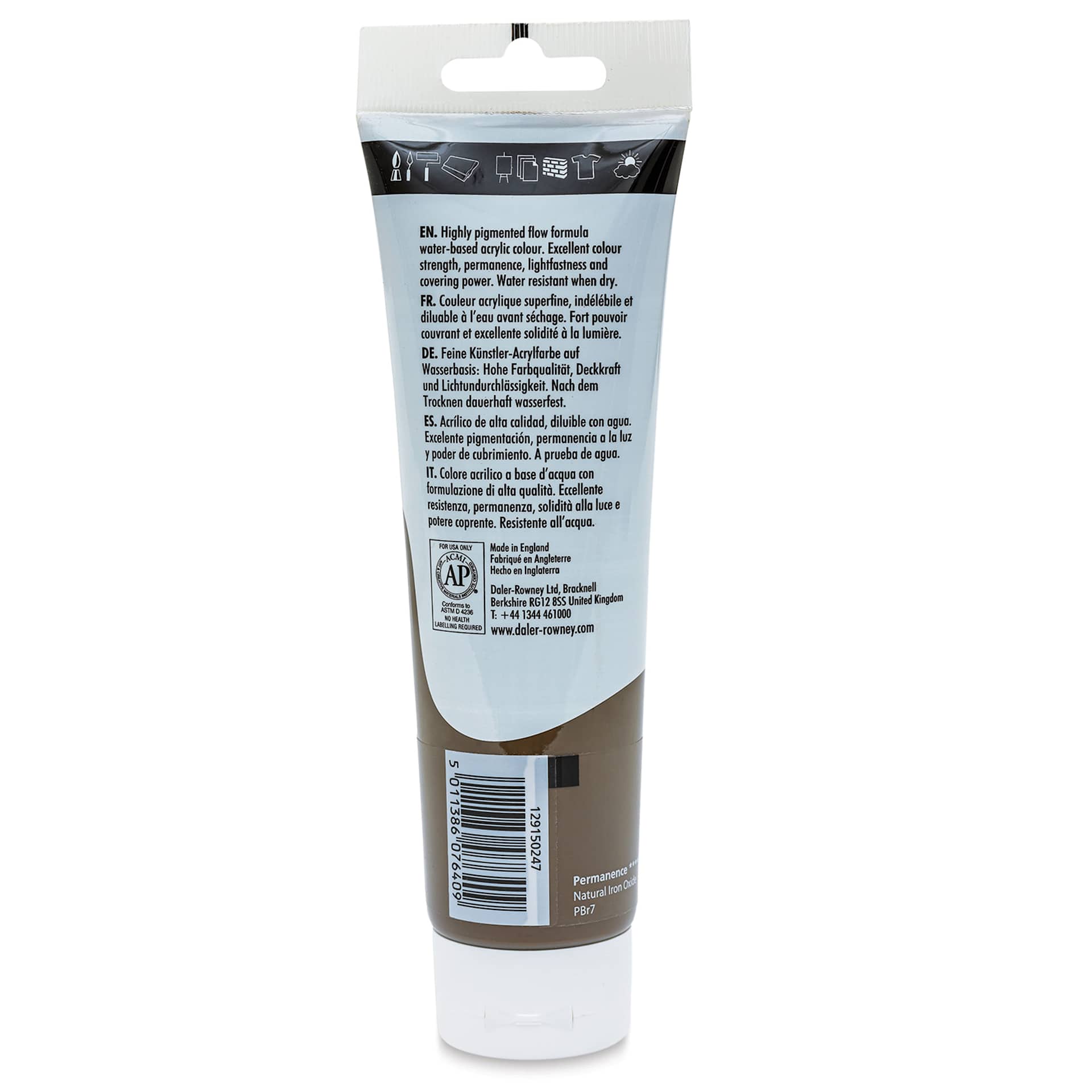 Daler-Rowney System3 Acrylic - Raw Umber, 150 ml tube back