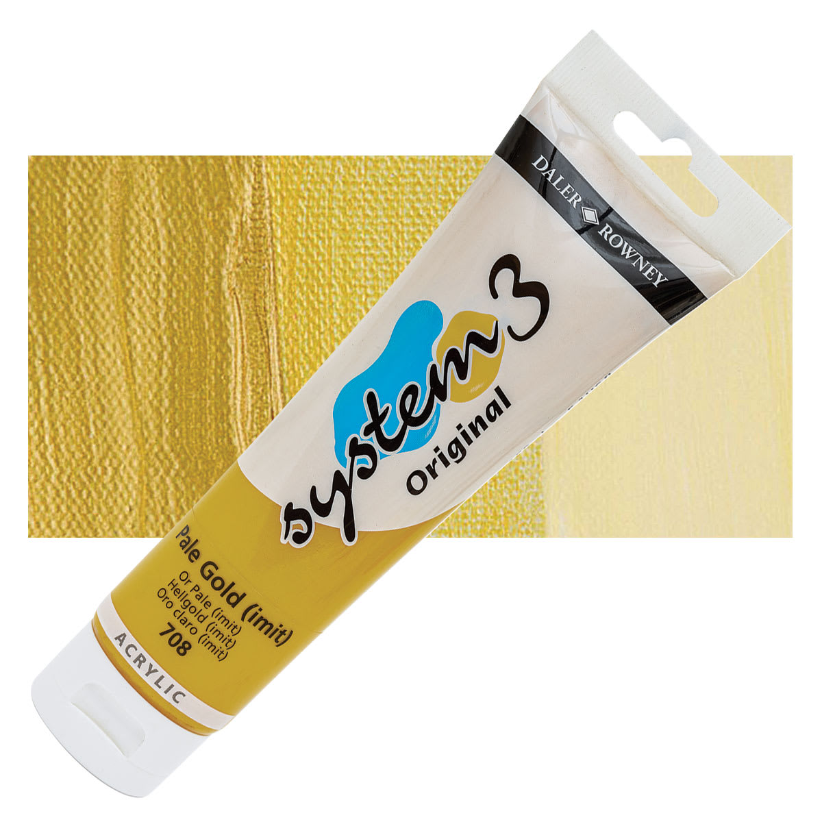 Daler-Rowney System3 Acrylic - Pale Gold Hue, 150 ml tube and swatch