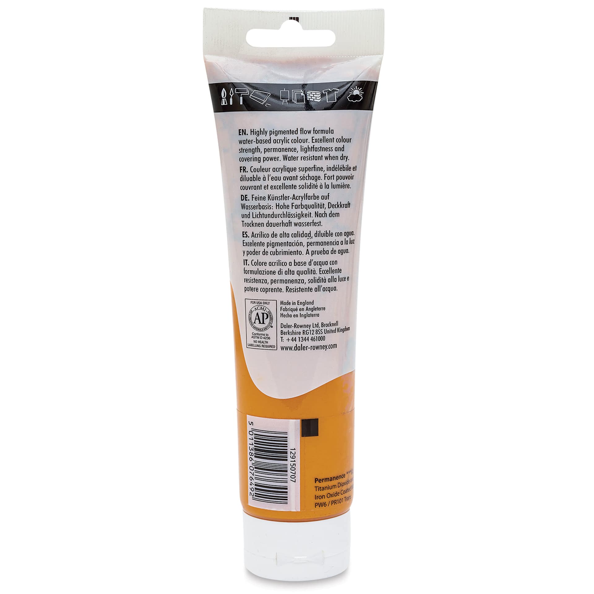 Daler-Rowney System3 Acrylic - Rich Gold Hue, 150 ml tube back