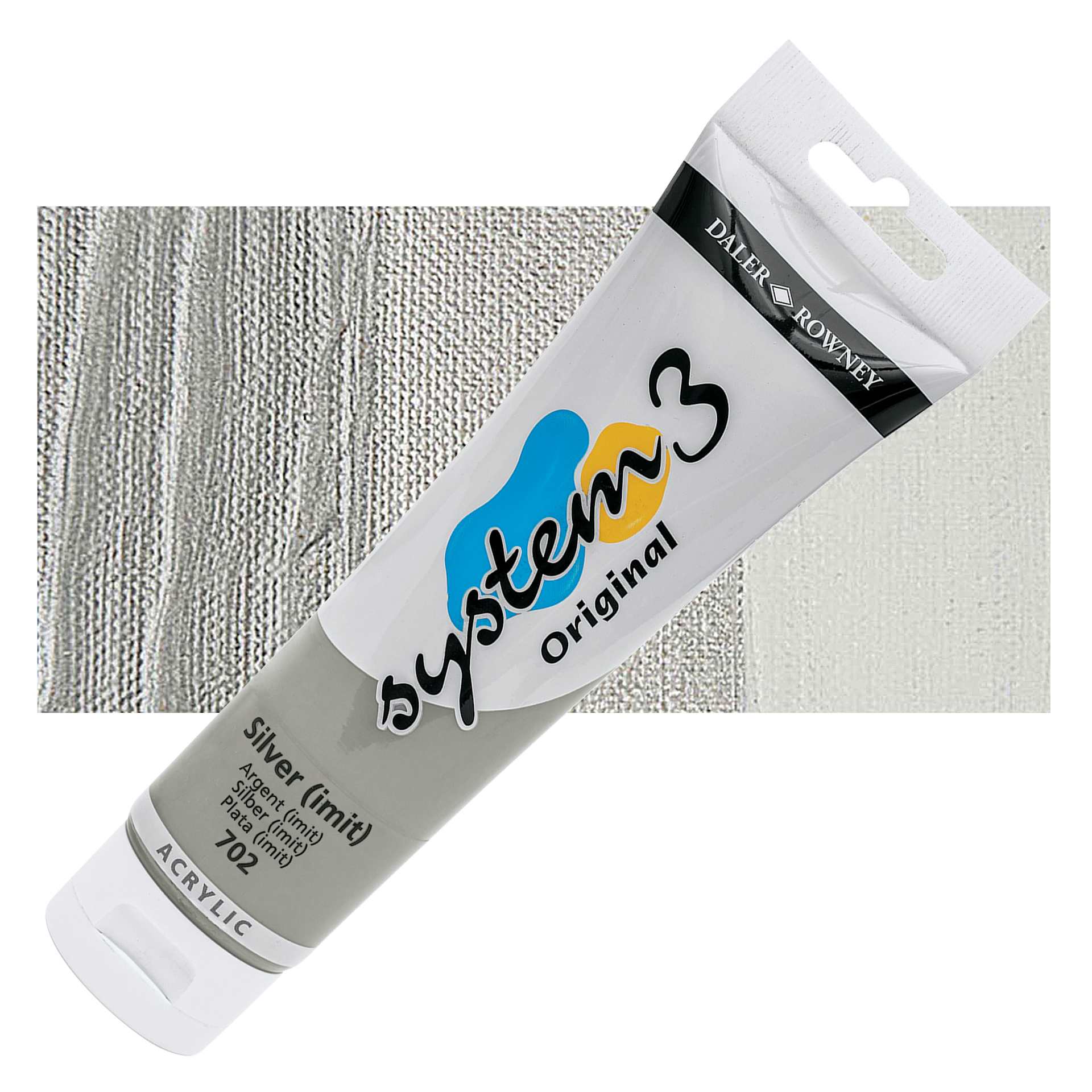 Daler-Rowney System3 Acrylic - Silver Hue, 150 ml tube and swatch