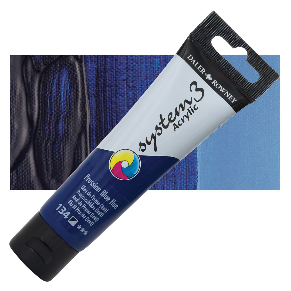 Daler-Rowney System3 Acrylic - Prussian Blue Hue, 59 ml tube and swatch