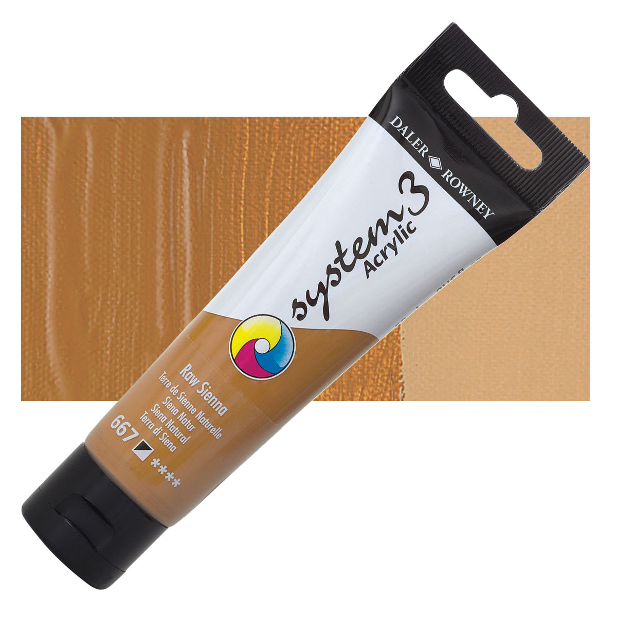 Daler-Rowney System3 Acrylic - Raw Sienna, 59 ml tube and swatch Daler-Rowney System3 Acrylic - Raw Sienna, 59 ml tube and swatch