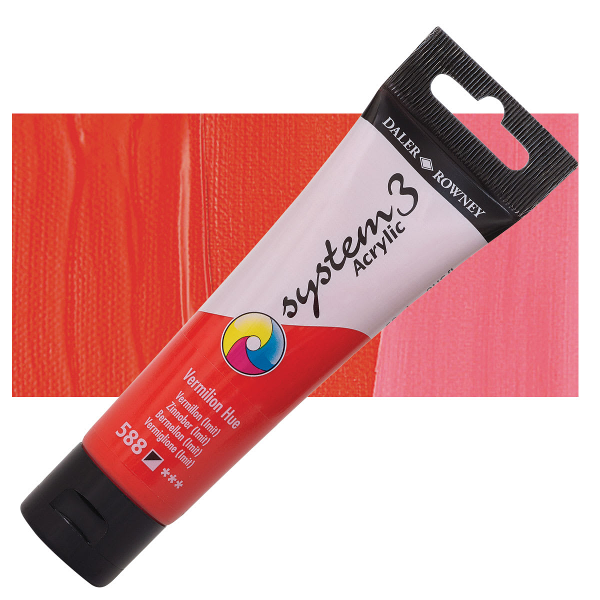 Daler-Rowney System3 Acrylic - Vermilion Hue, 59 tube ml and swatch