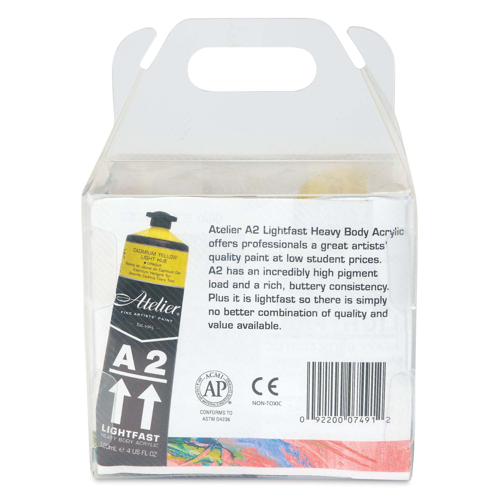Chroma Atelier A2 Lightfast Heavy Body Acrylic Paint - Set of 12 colors, 20 ml tubes, back of package