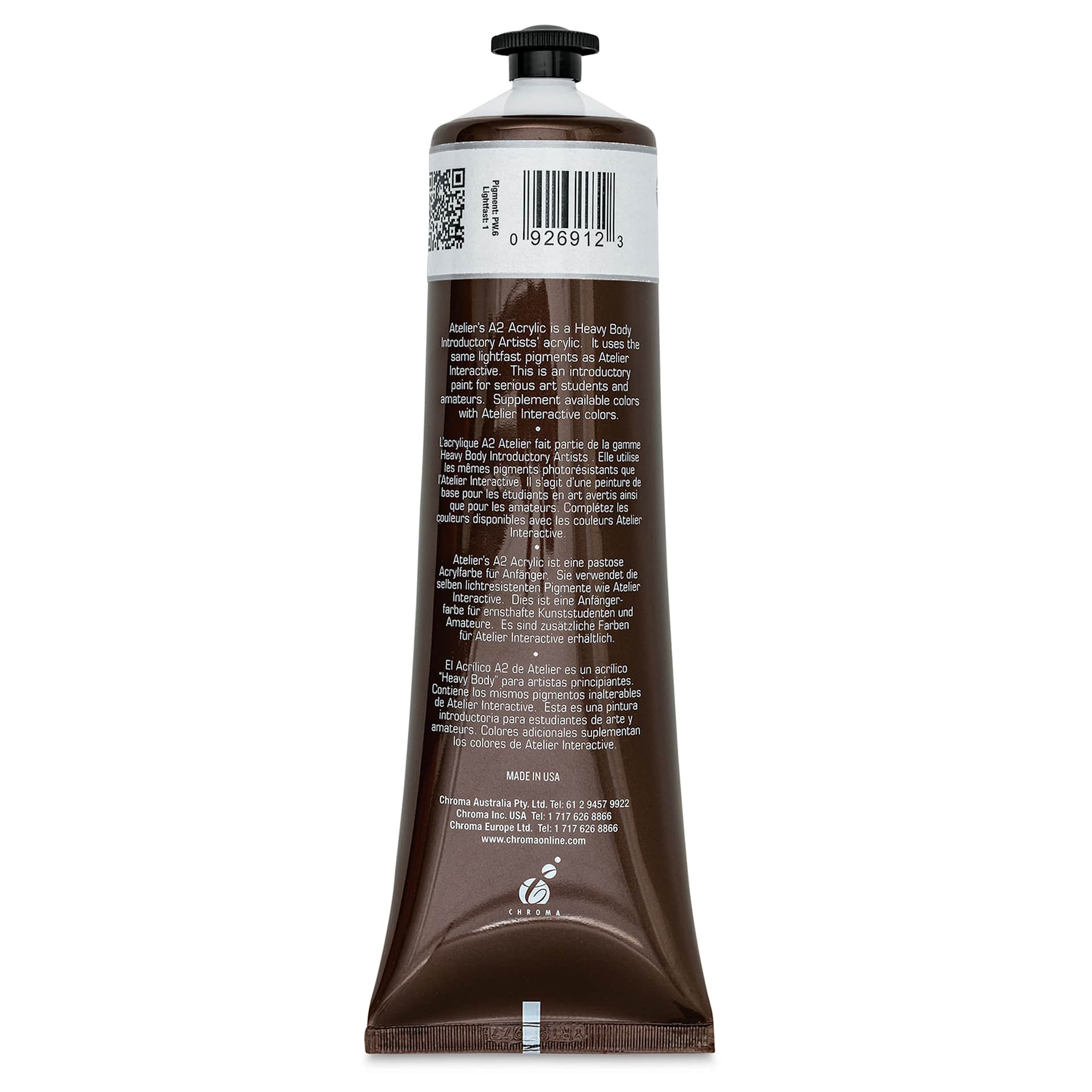 Chroma A2 Student Acrylics - Titanium White, 120 ml tube, back