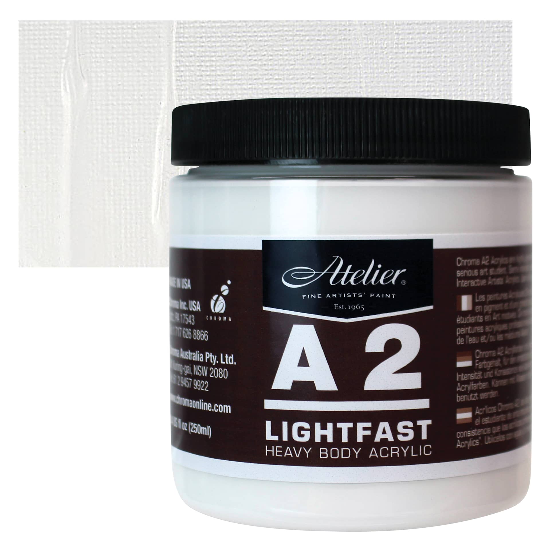 Chroma A2 Student Acrylic - Titanium White, 250 ml jar and swatch
