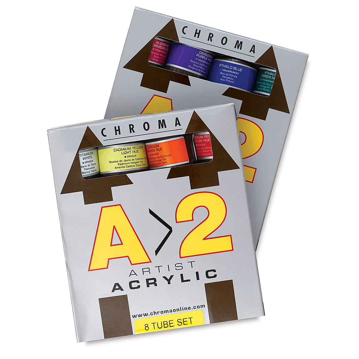 Chroma A2 Student Acrylics - Assorted colors, Set of 8, 120 ml, Tubes (In packaging)