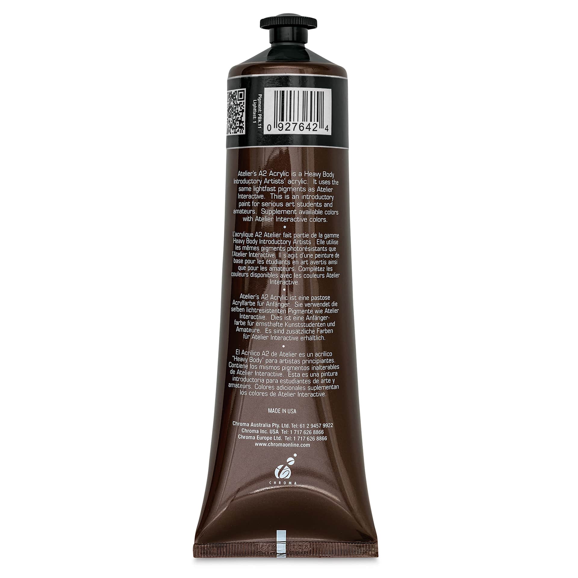 Chroma A2 Student Acrylics - Mars Black, 120 ml tube, back