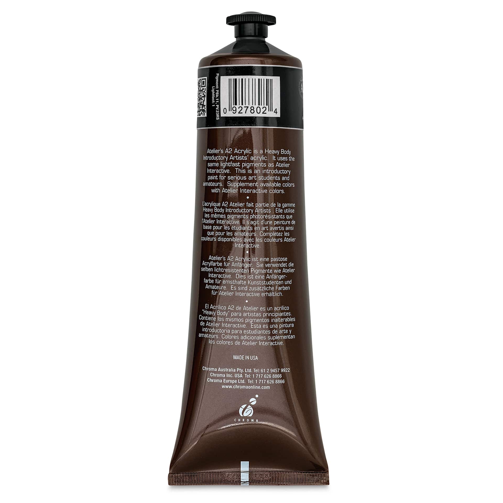 Chroma A2 Student Acrylics - Ivory Black, 120 ml tube, back