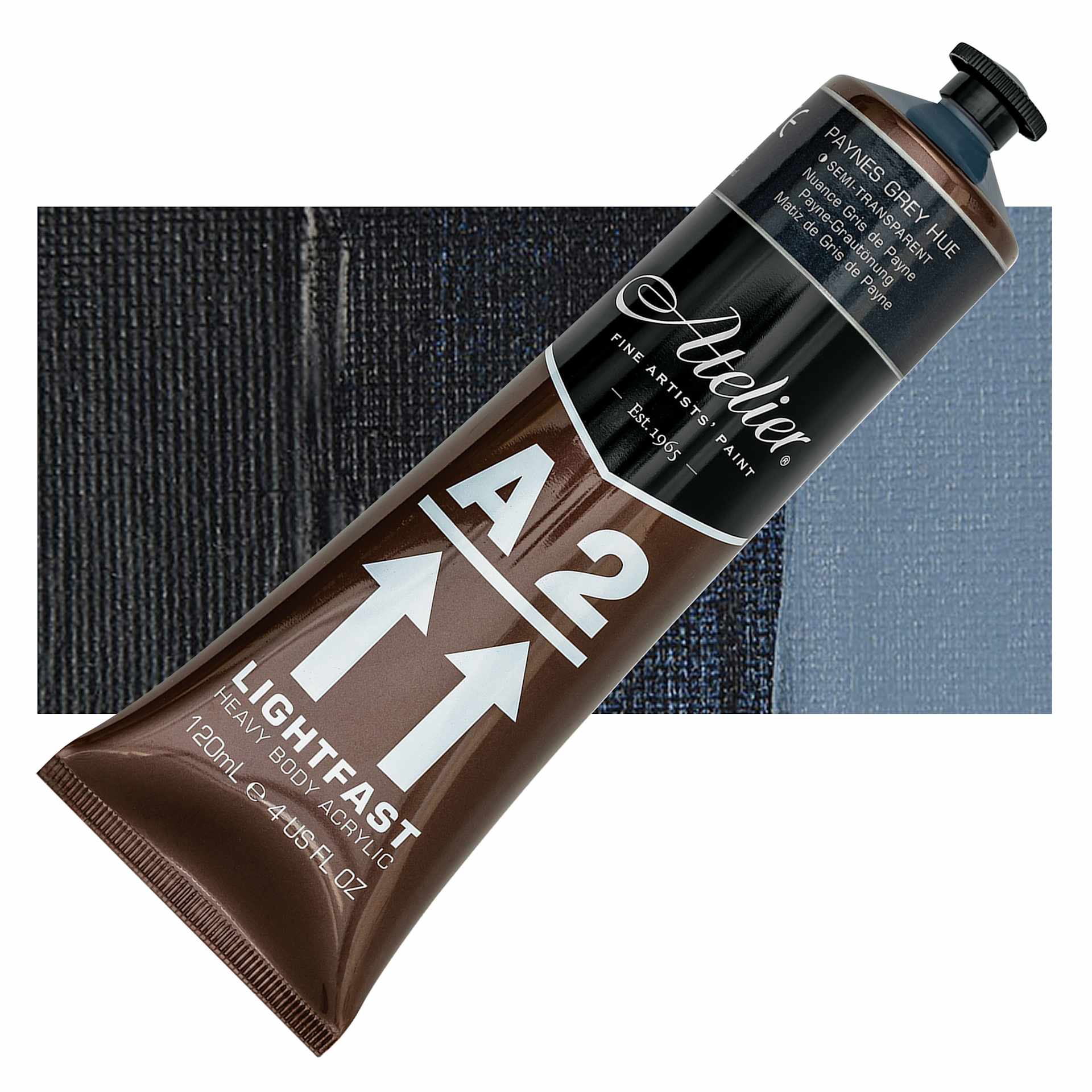Chroma A2 Student Acrylic - Paynes Grey Hue, 120 ml tube and swatch