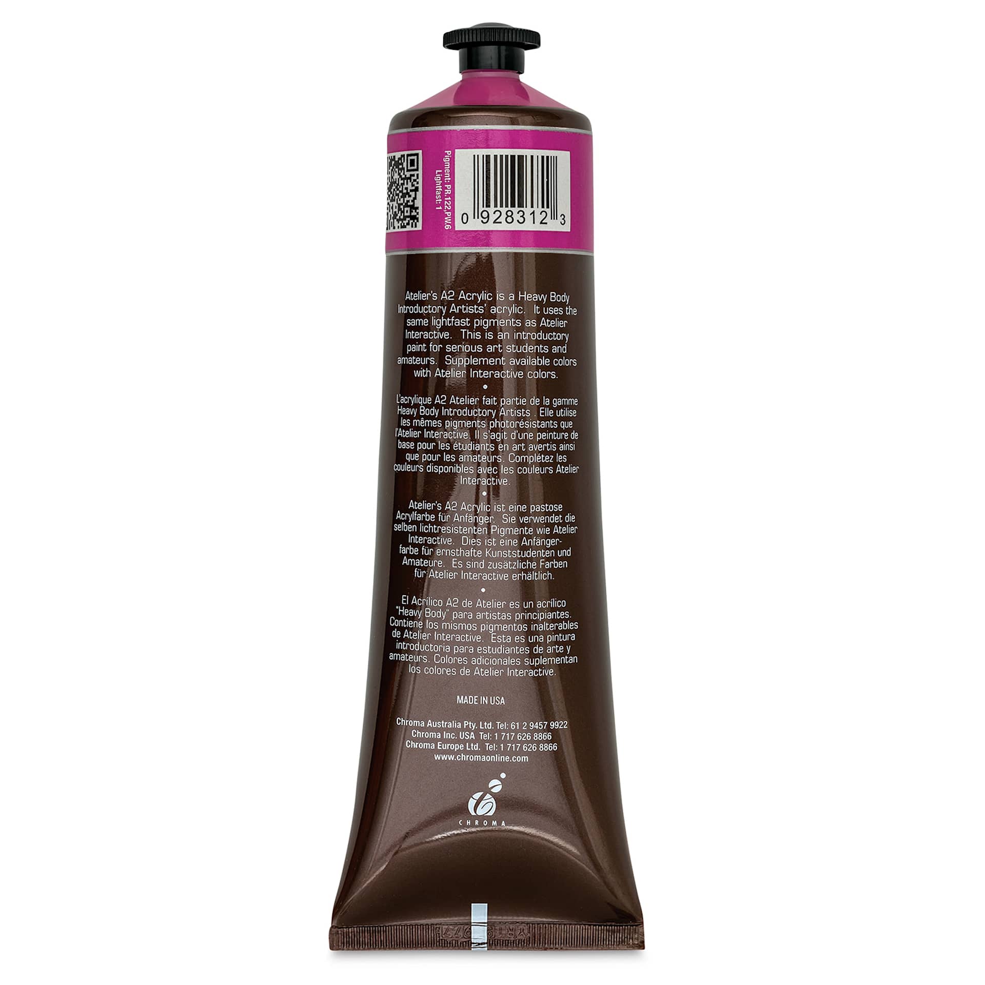 Chroma Atelier A2 Lightfast Heavy Body Acrylic Paint - Brilliant Magenta, 120 ml tube, back