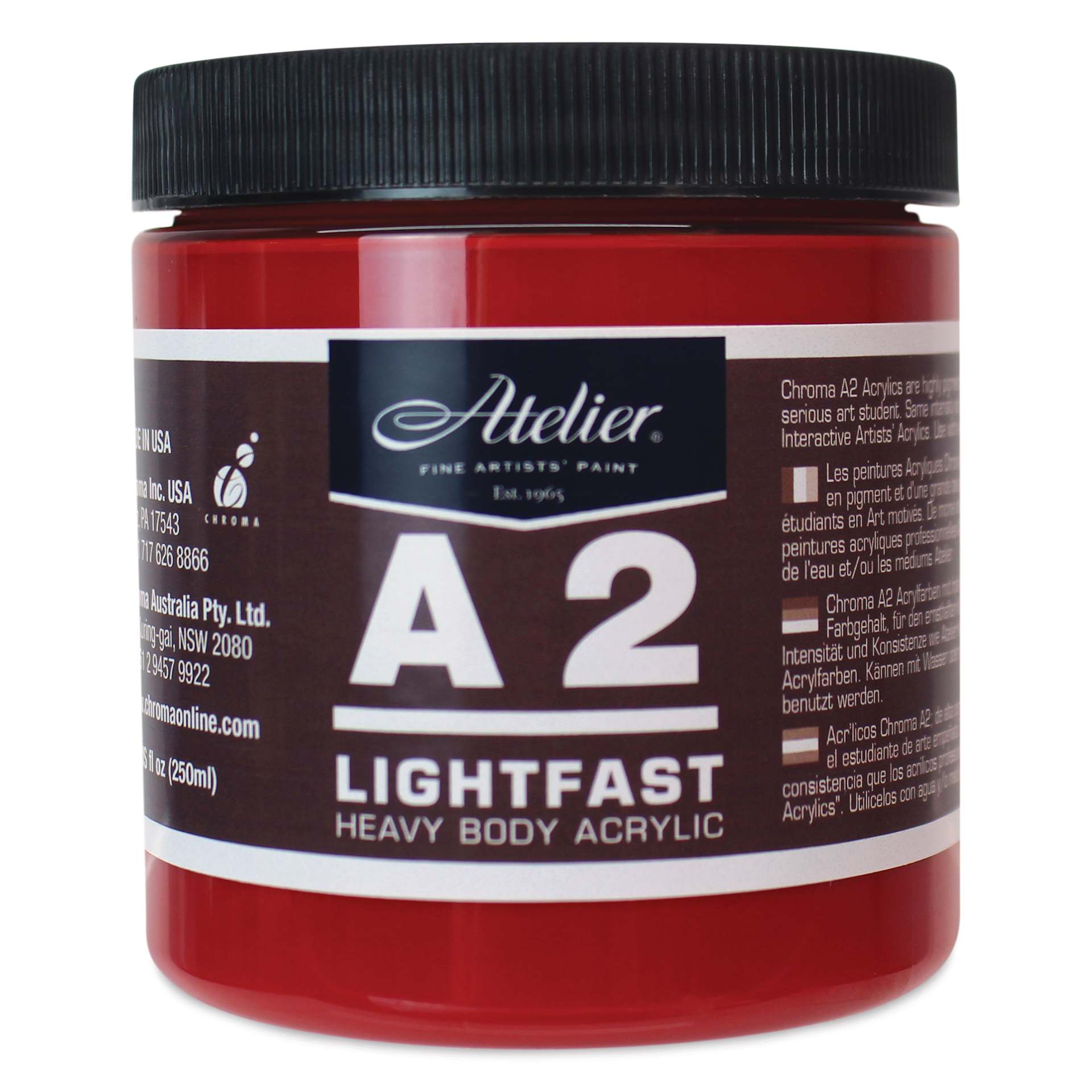 Chroma A2 Student Acrylics - Cadmium Red Medium Hue, 250 ml jar