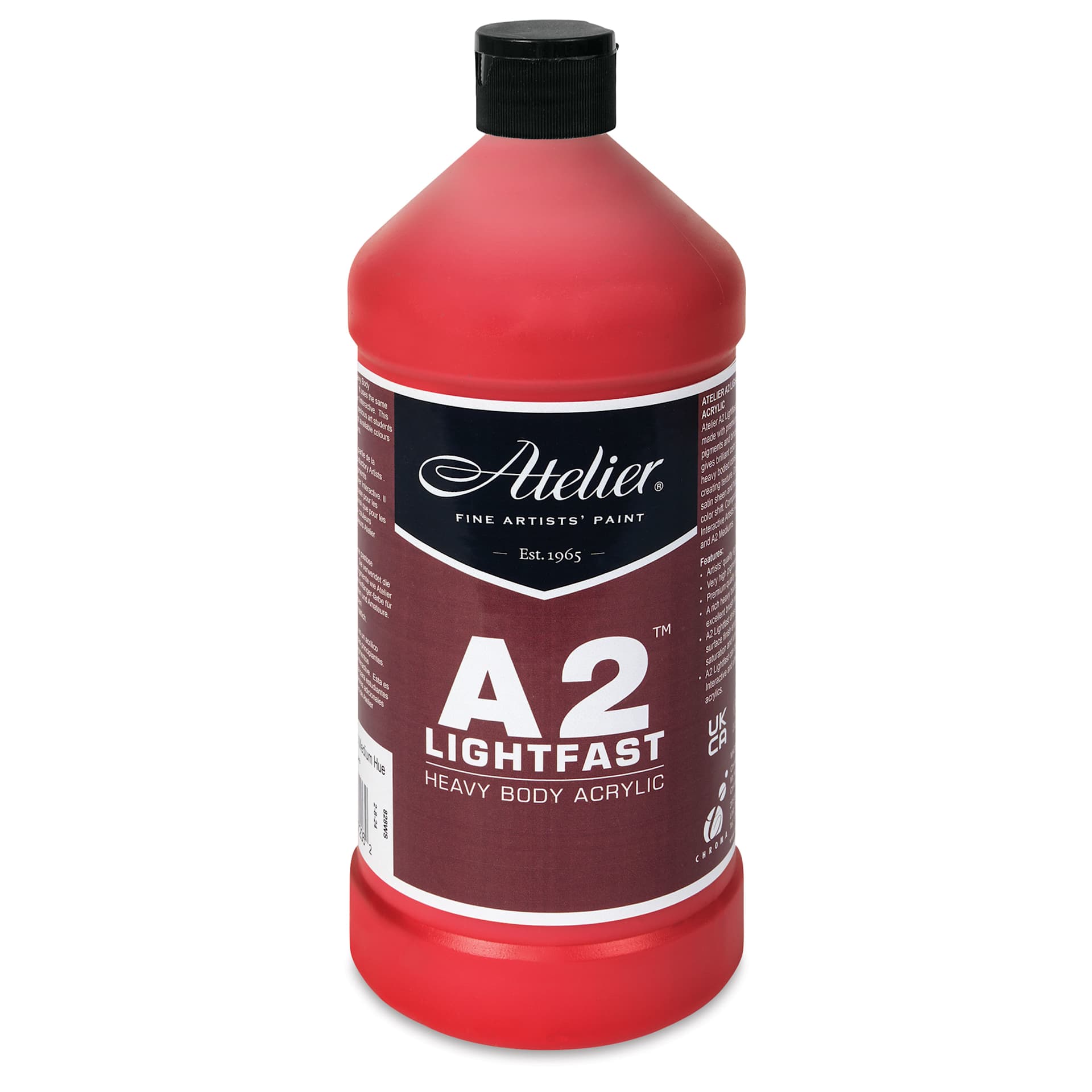 Chroma A2 Student Acrylics - Cadmium Red Medium Hue, 1 L, Bottle, front