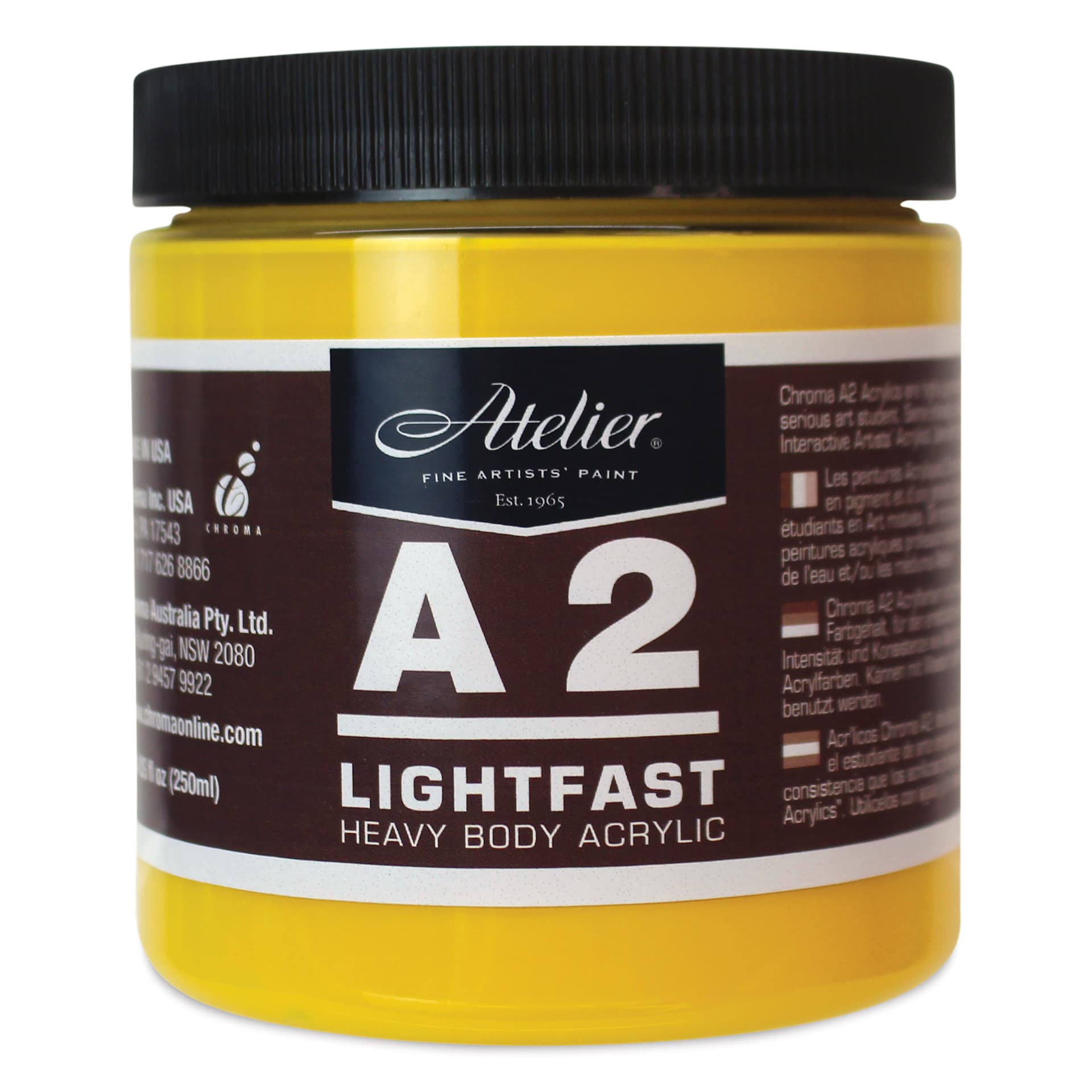 Chroma A2 Student Acrylics - Cadmium Yellow Medium Hue, 250 ml jar