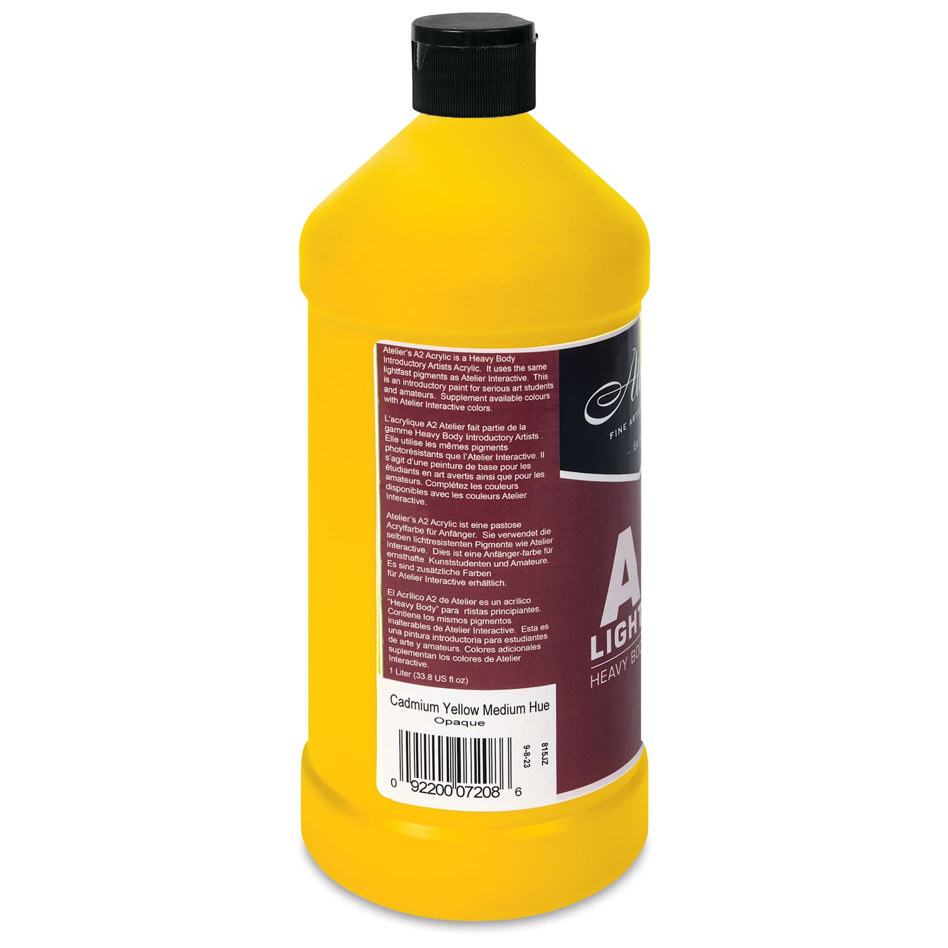 Chroma A2 Student Acrylics - Cadmium Yellow Medium Hue, 1 L, Bottle, back