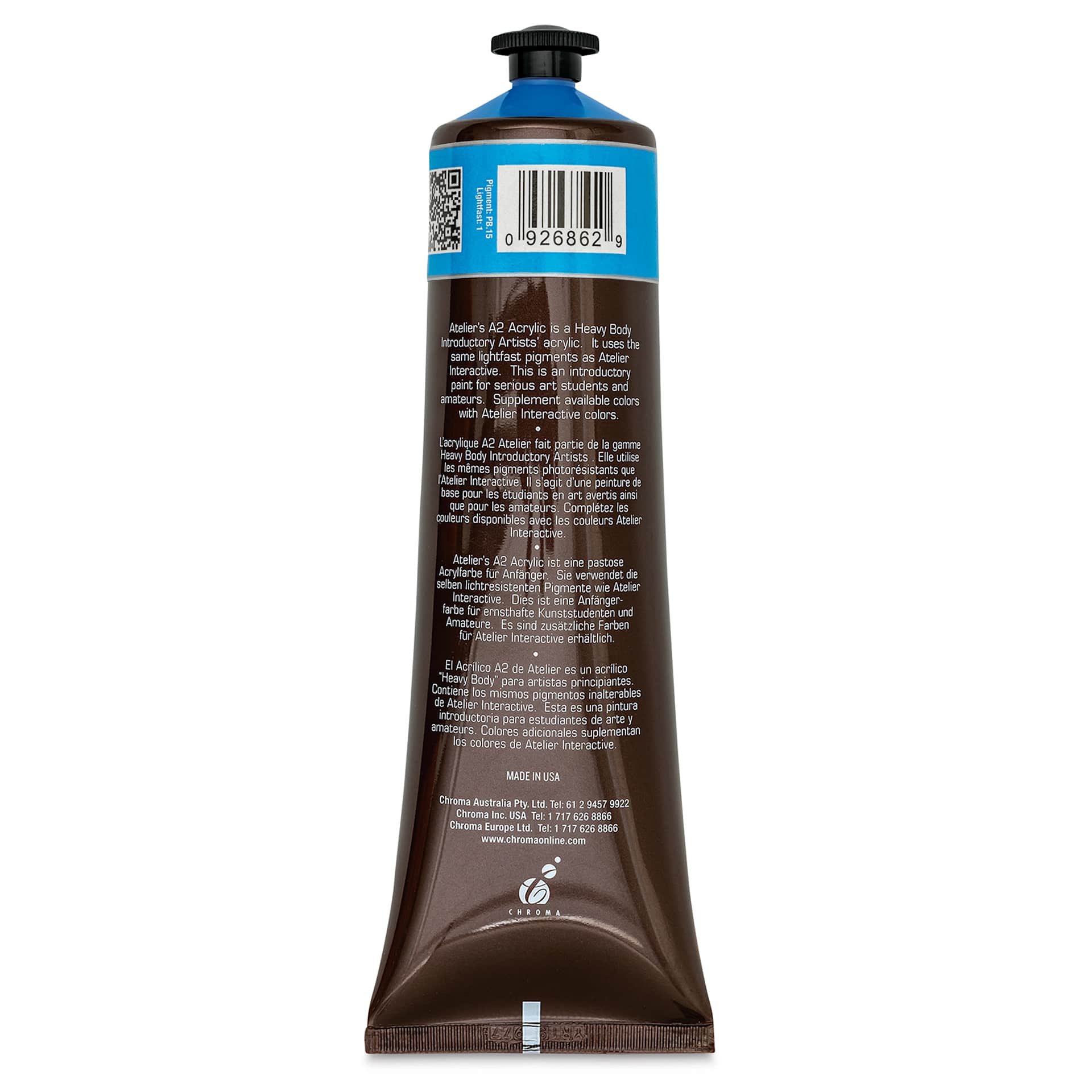 Chroma A2 Student Acrylics - Cerulean Blue Hue, 120 ml tube, back