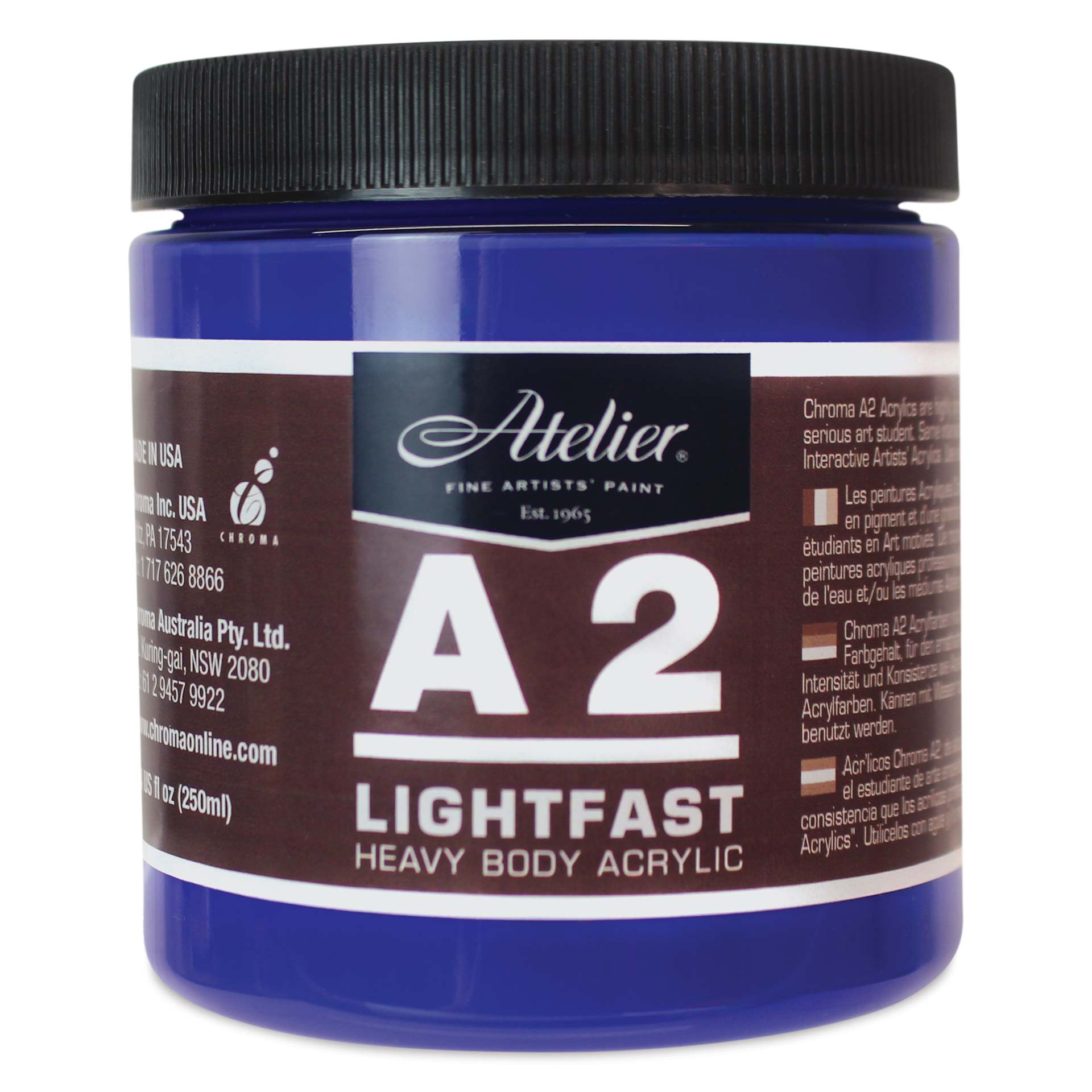 Chroma A2 Student Acrylics - Ultramarine Blue, 250 ml jar