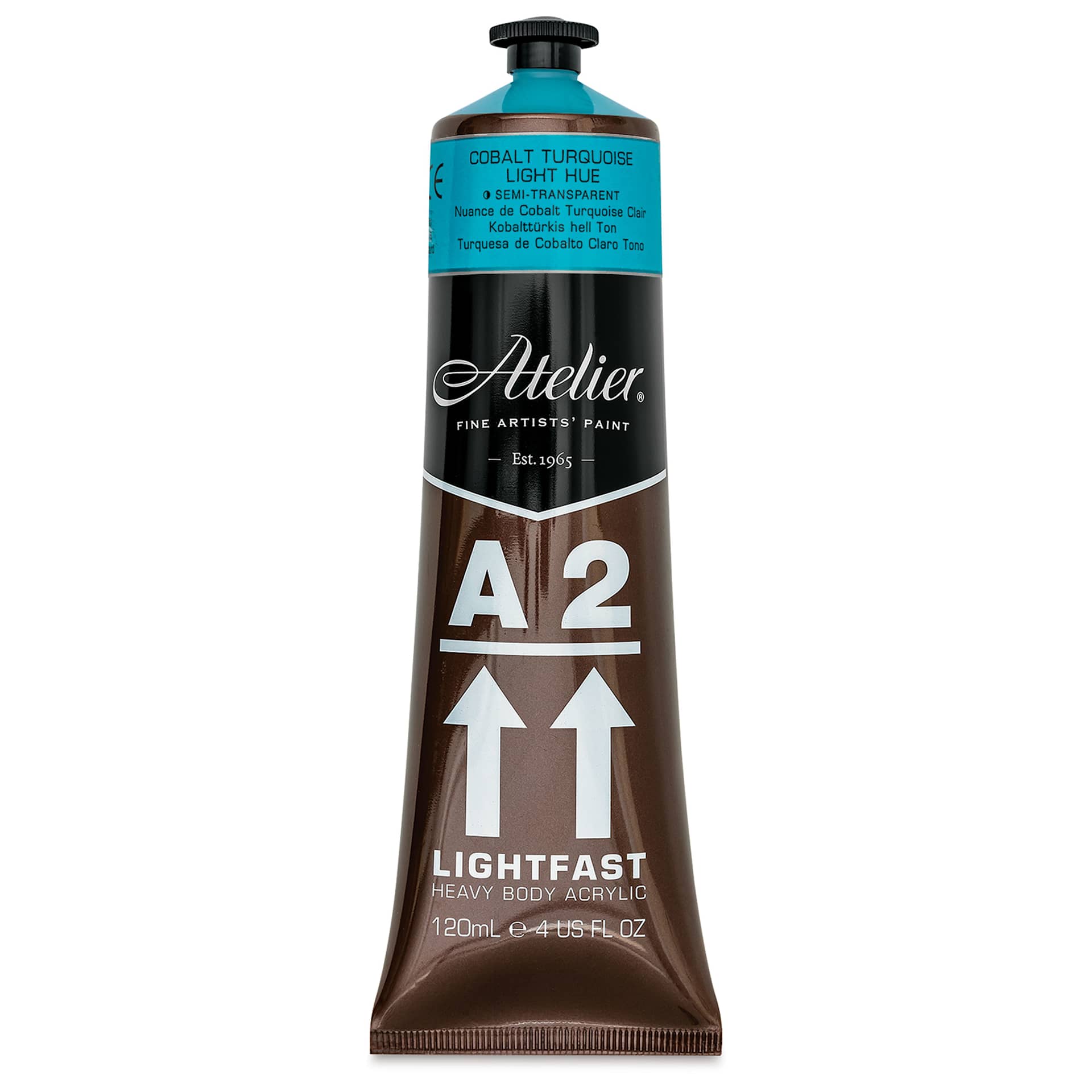 Chroma A2 Student Acrylics - Cobalt Turquoise Light, 120 ml tube, front