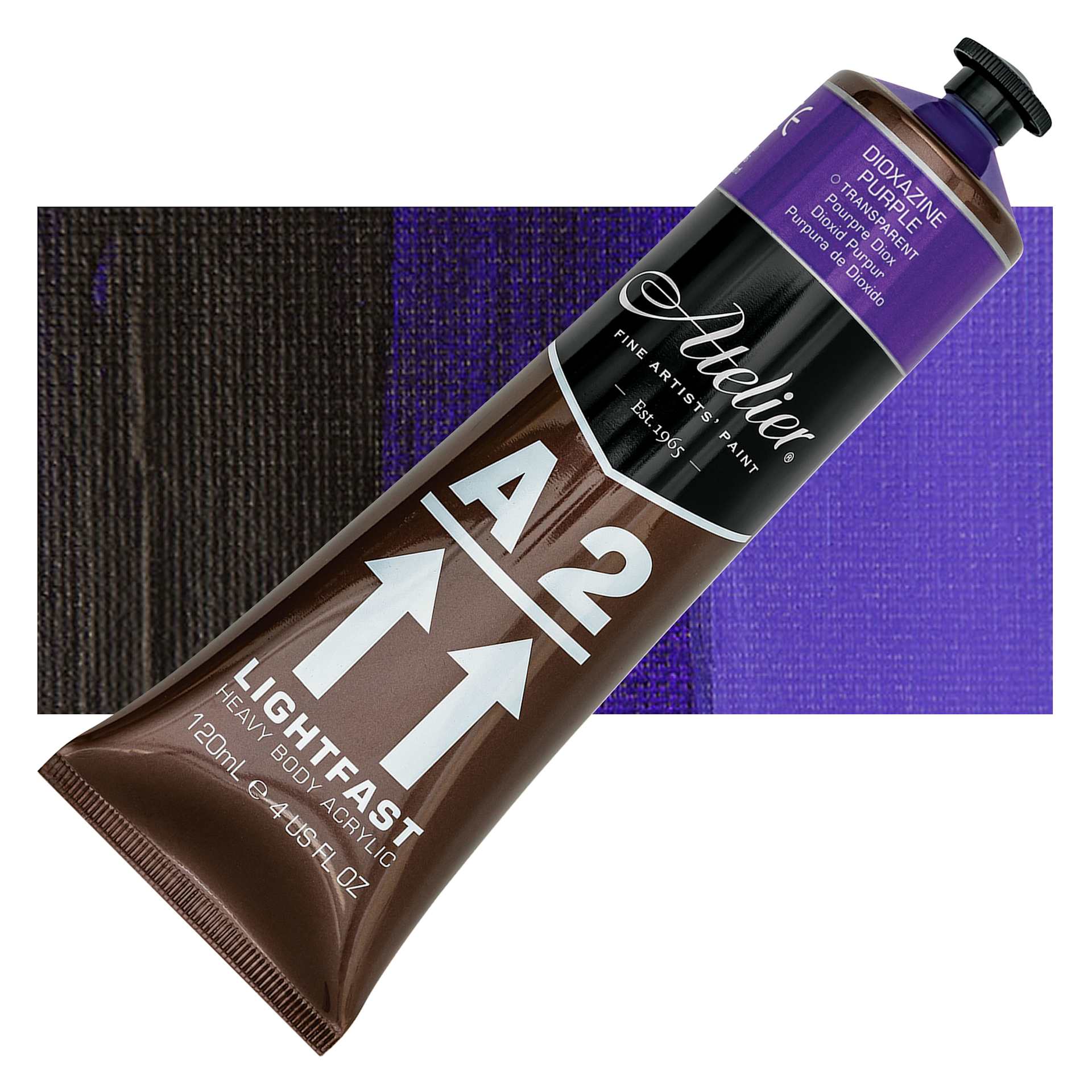 Chroma A2 Student Acrylic - Dioxazine Purple, 120 ml tube and swatch