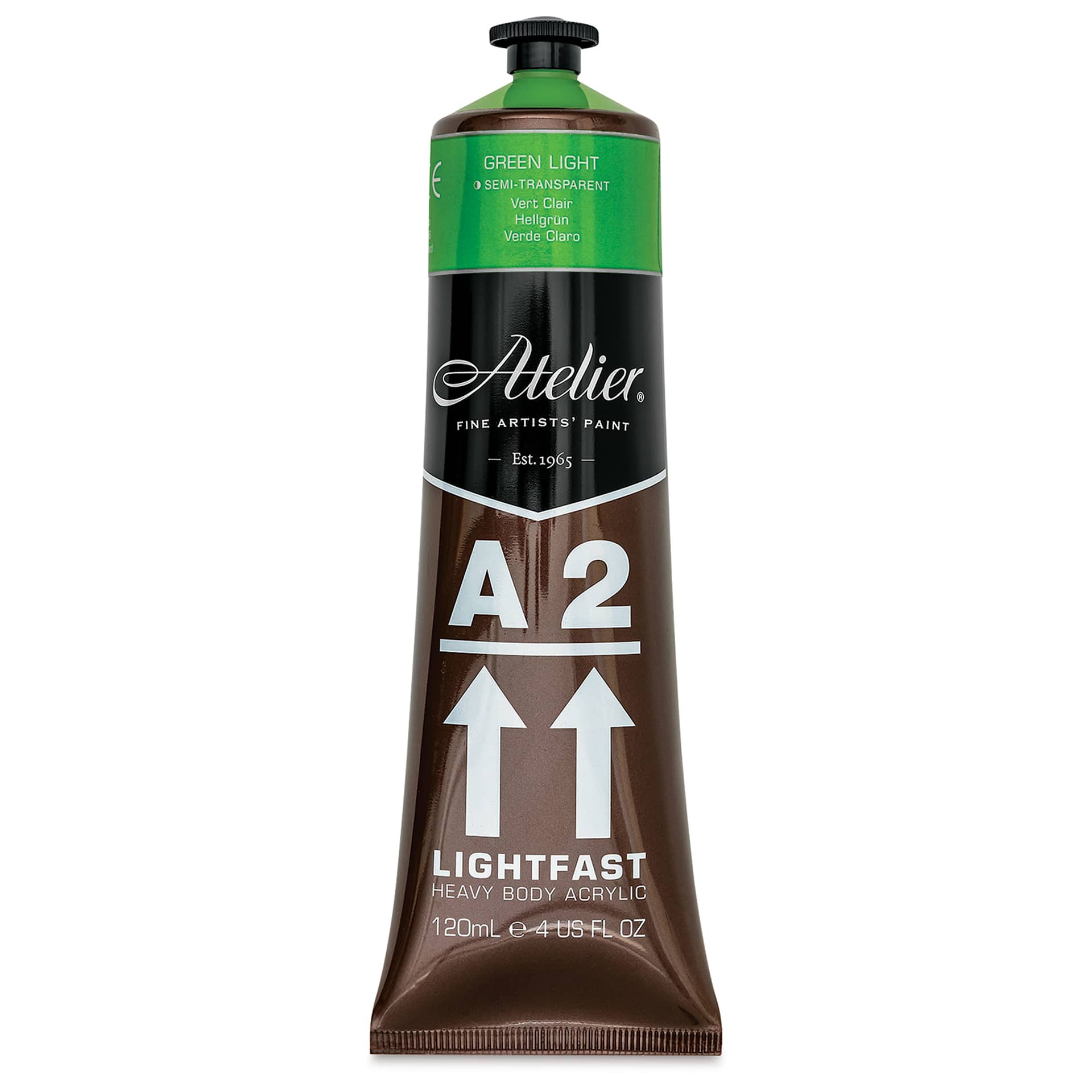Chroma A2 Student Acrylics - Green Light, 120 ml tube, front
