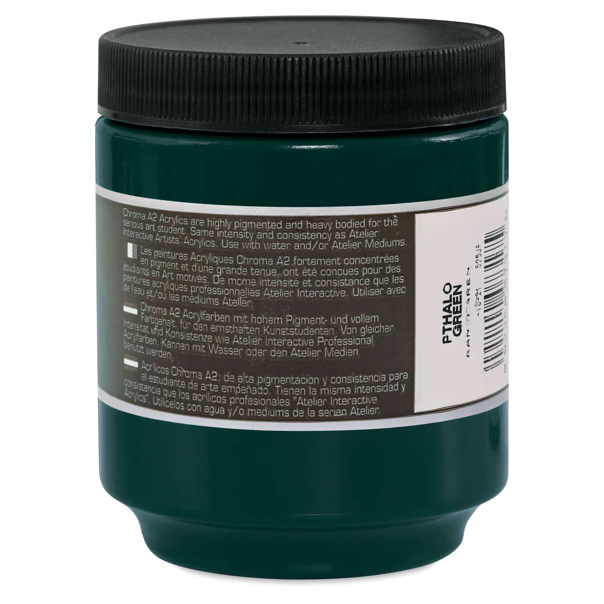 Chroma A2 Student Acrylics - Pthalo Green Hue, 250 ml jar, back