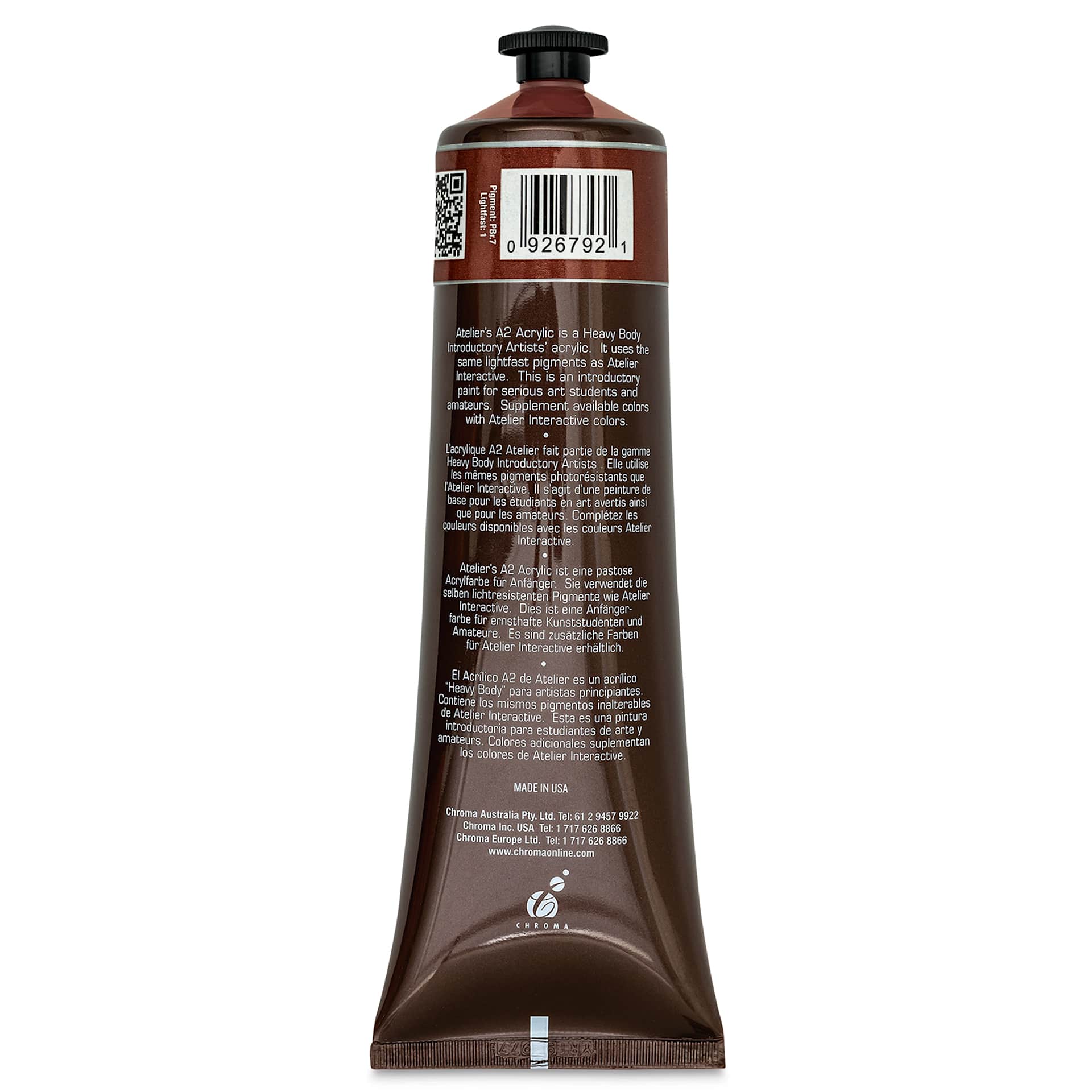 Chroma Atelier A2 Lightfast Heavy Body Acrylic Paint - Burnt Sienna, 120 ml tube, back