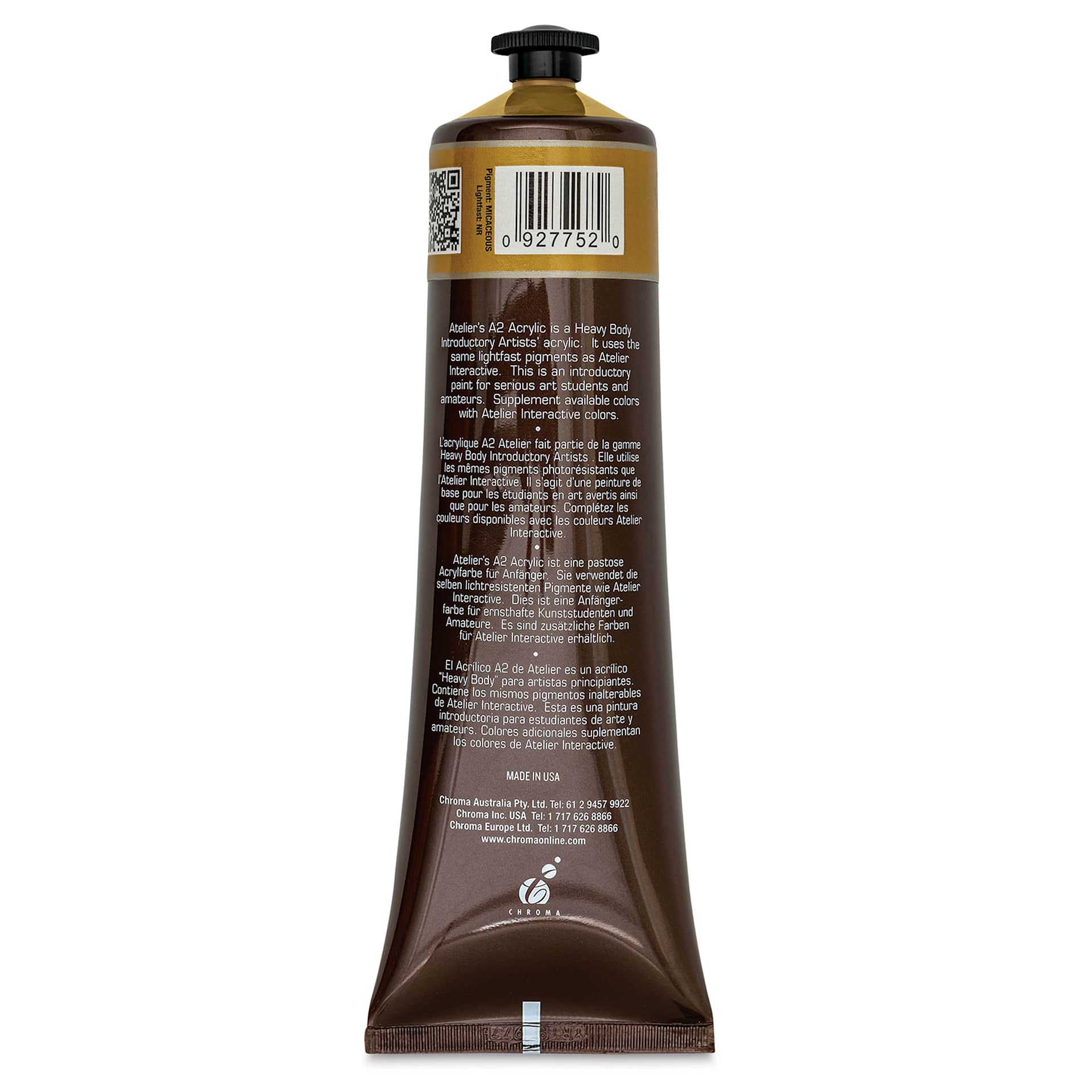 Chroma A2 Student Acrylics - Gold, 120 ml tube, back
