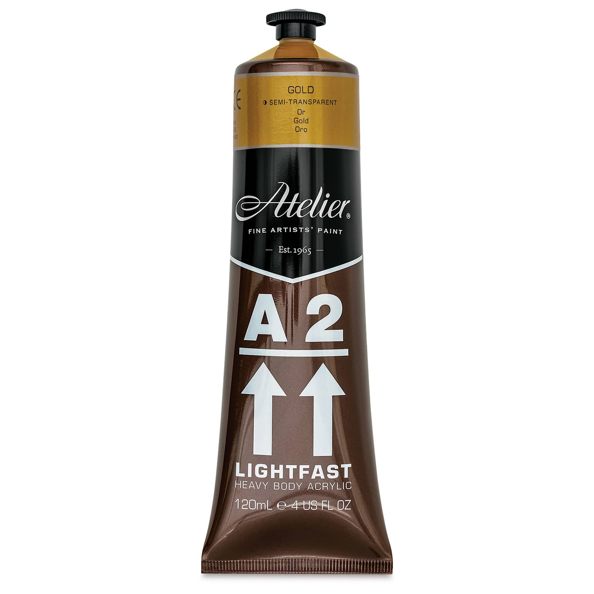 Chroma A2 Student Acrylics - Gold, 120 ml tube, front