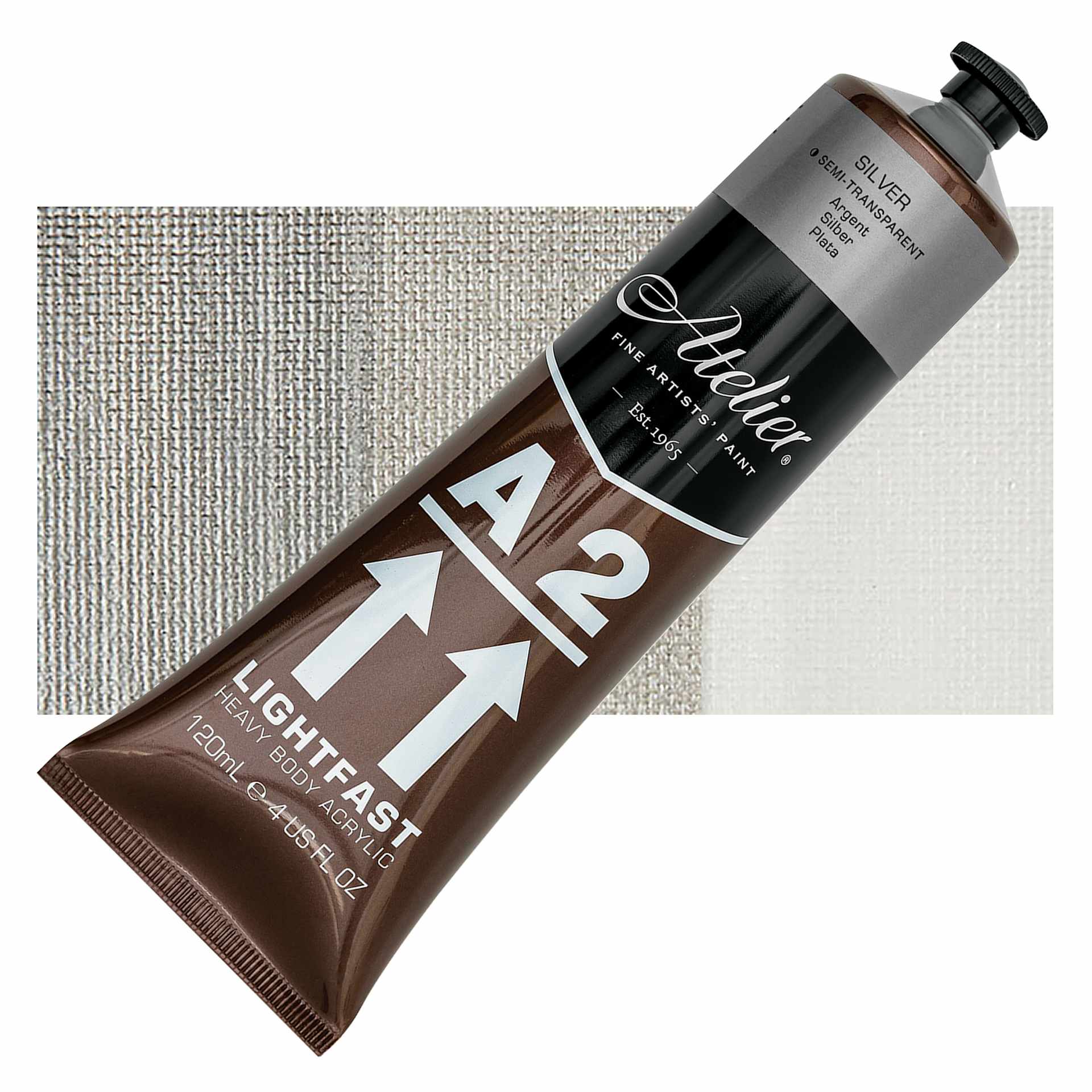 Chroma A2 Student Acrylic - Silver, 120 ml tube and swatch
