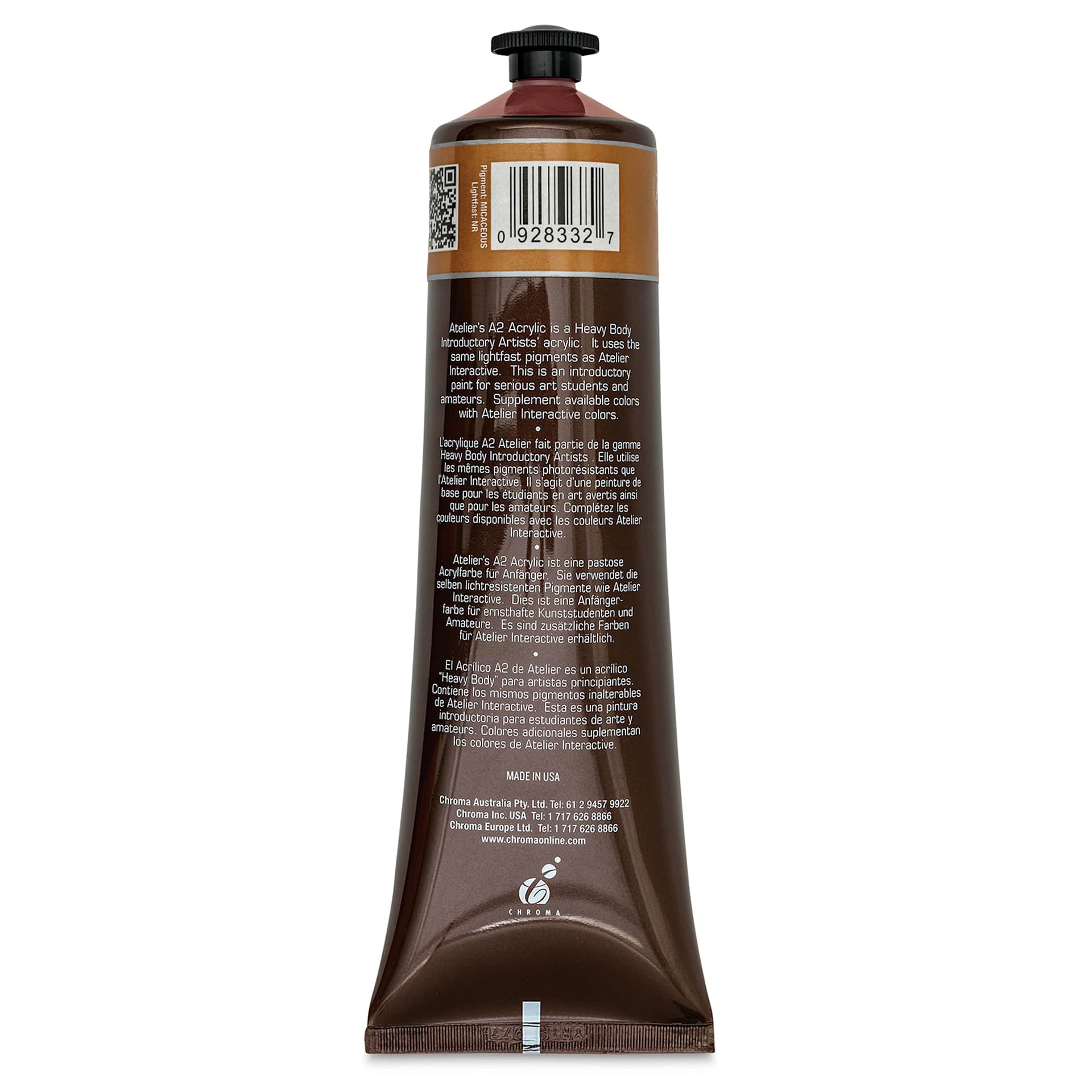 Chroma A2 Student Acrylics - Copper, 120 ml tube, back
