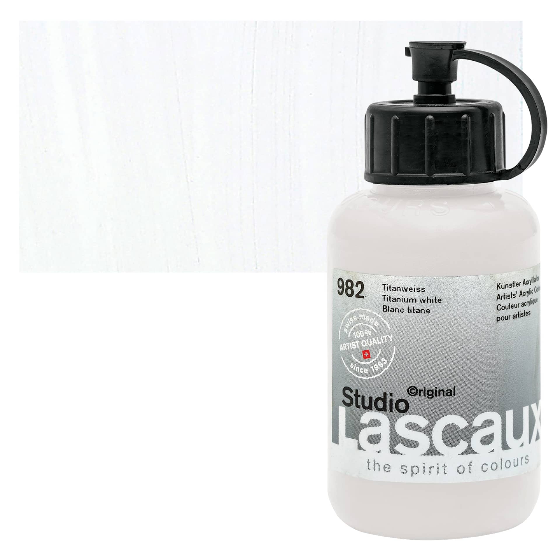 Lascaux Studio Acrylic - Titanium White, 85 ml bottle and swatch