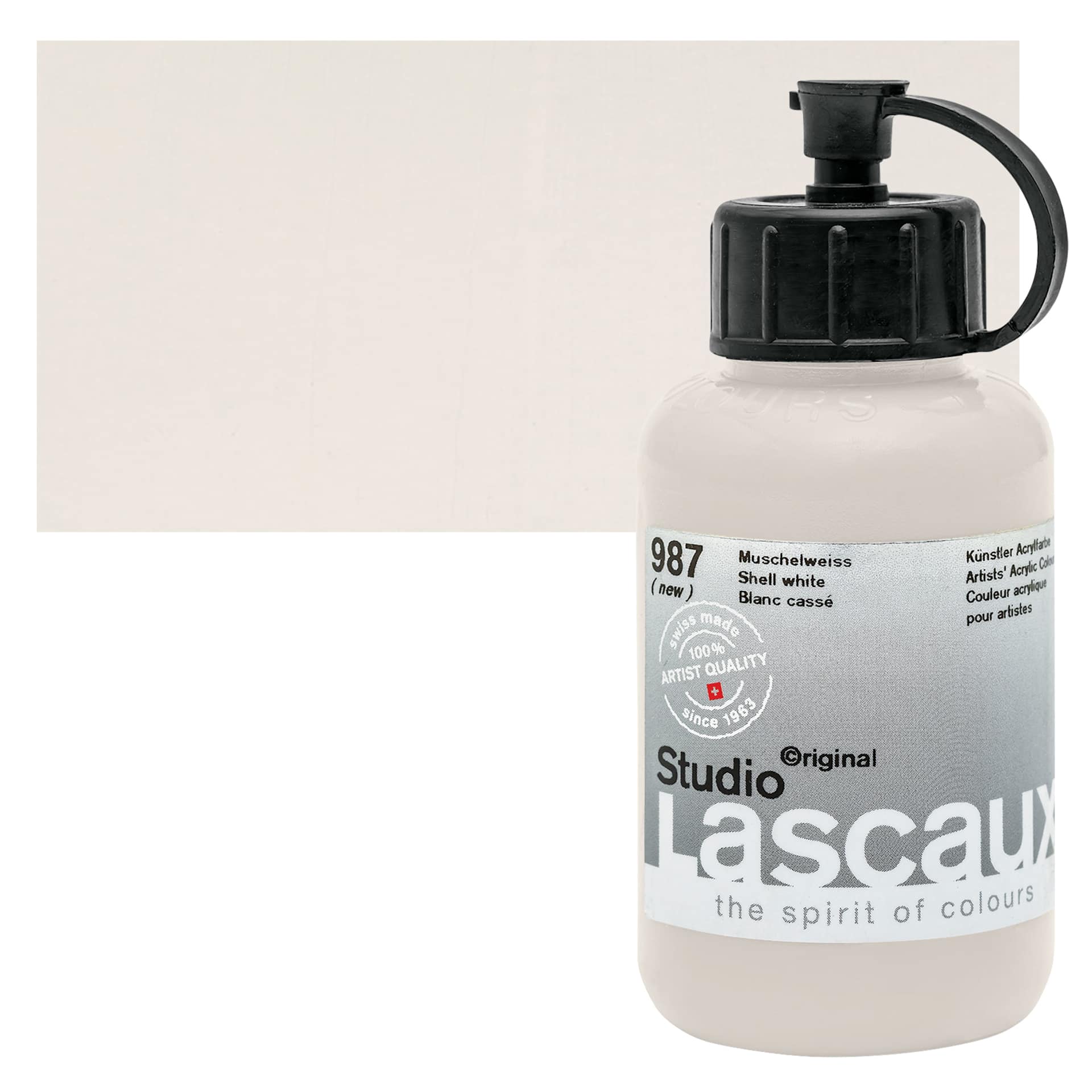 Lascaux Studio Acrylic - Shell White, 85 ml bottle and swatch