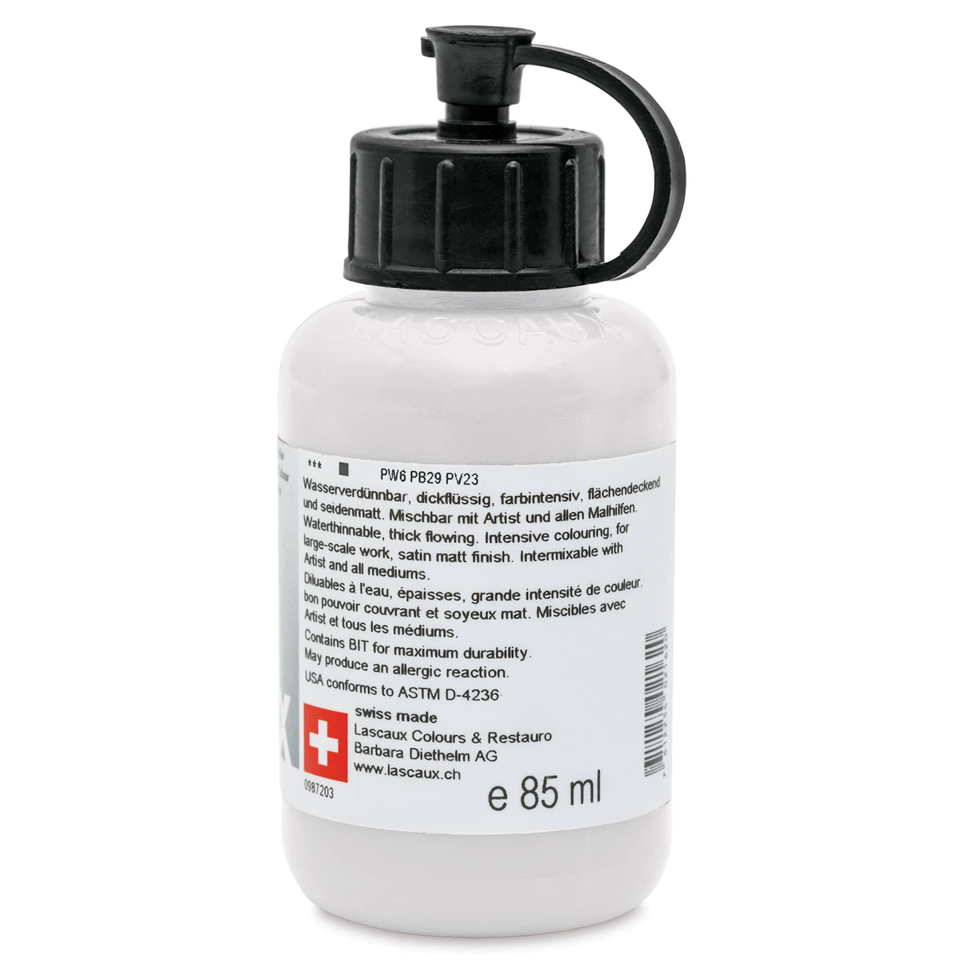 Lascaux Studio Acrylics - Crystal White, 85 ml bottle back
