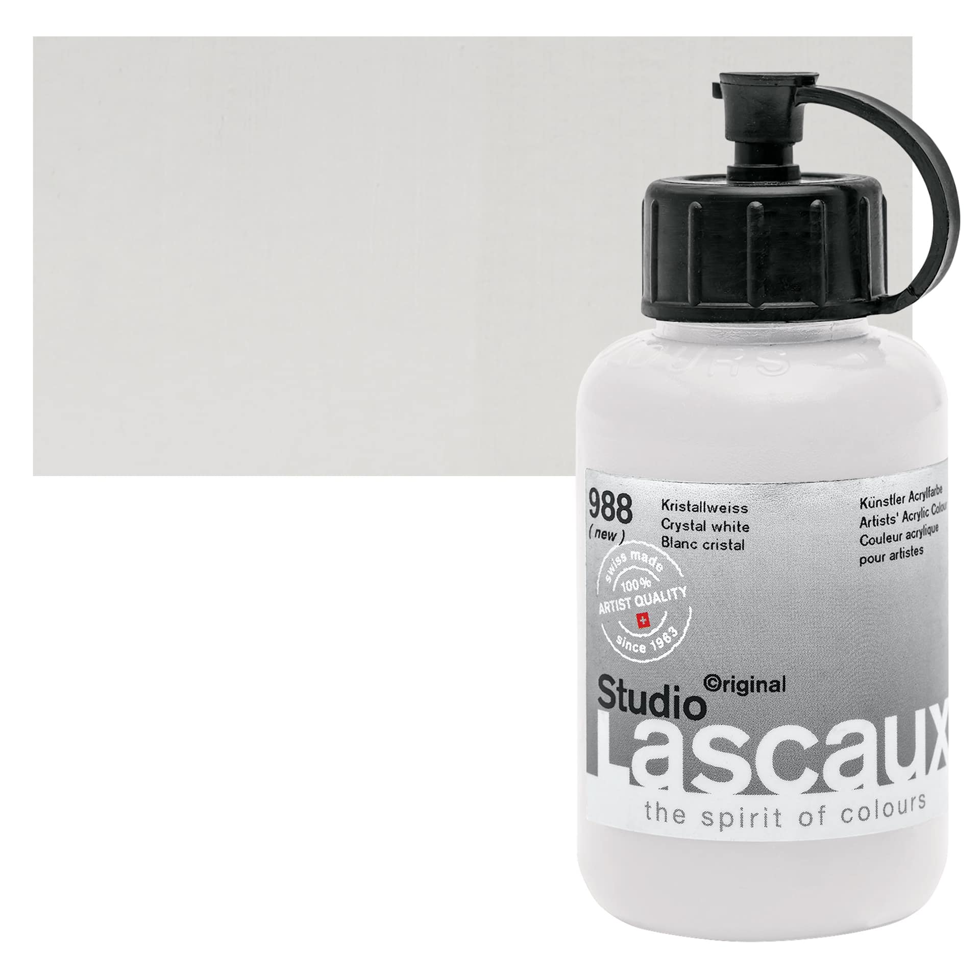 Lascaux Studio Acrylic - Crystal White, 85 ml bottle and swatch