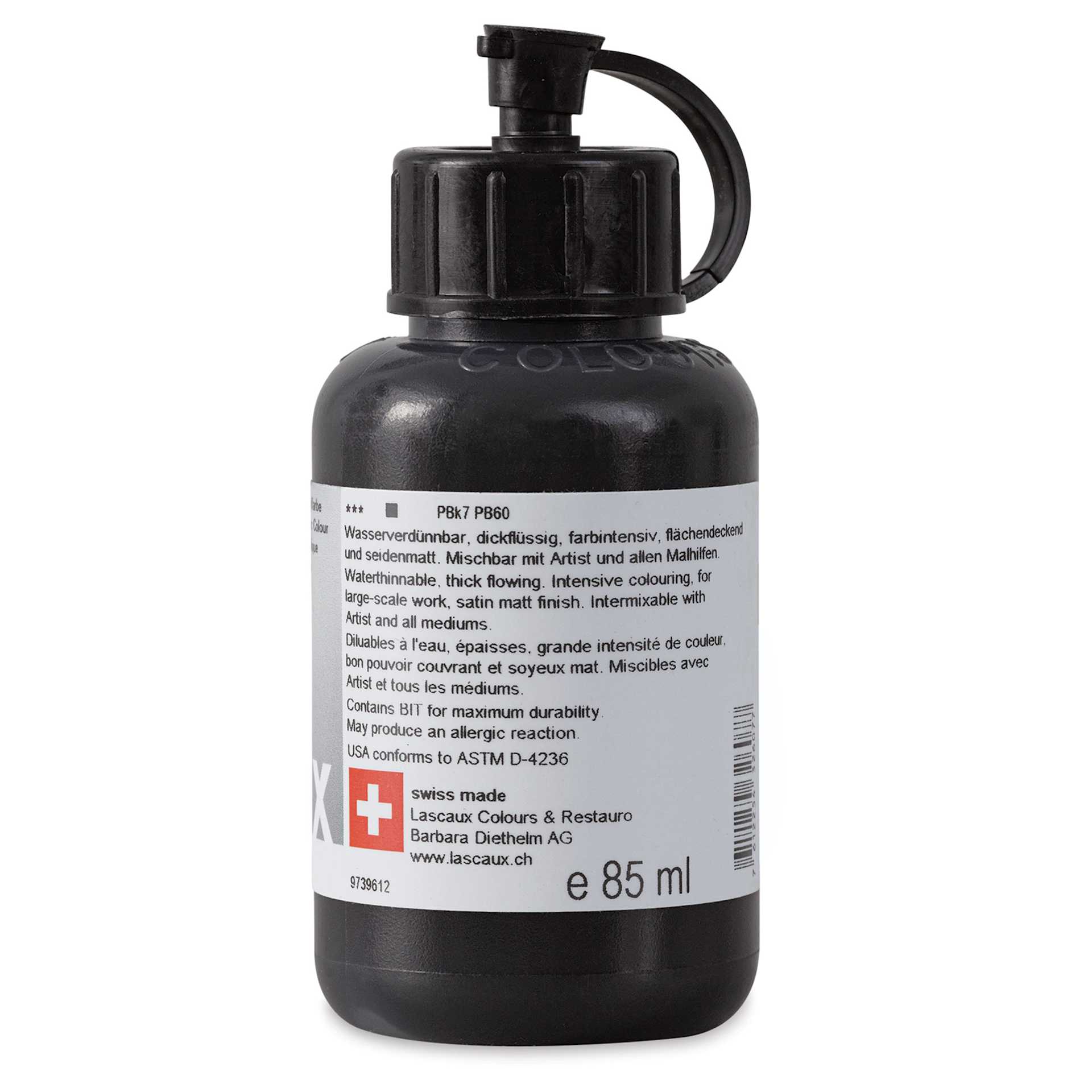 Lascaux Studio Acrylics - Paynes Gray, 85 ml bottle back