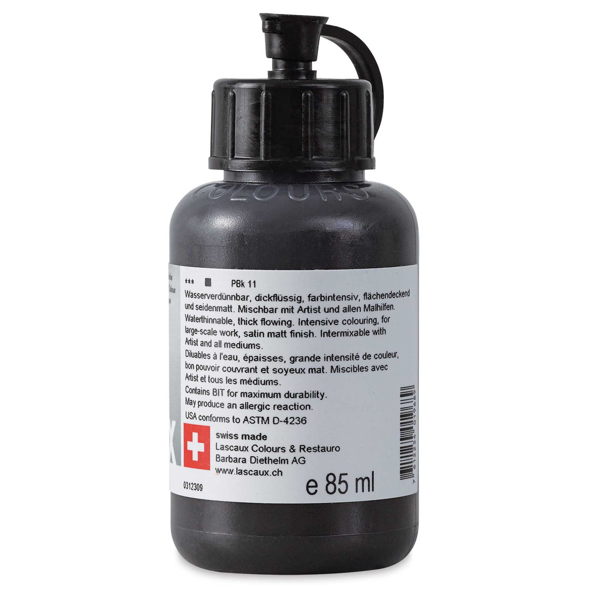 Lascaux Studio Acrylics - Oxide Black, 85 ml bottle back