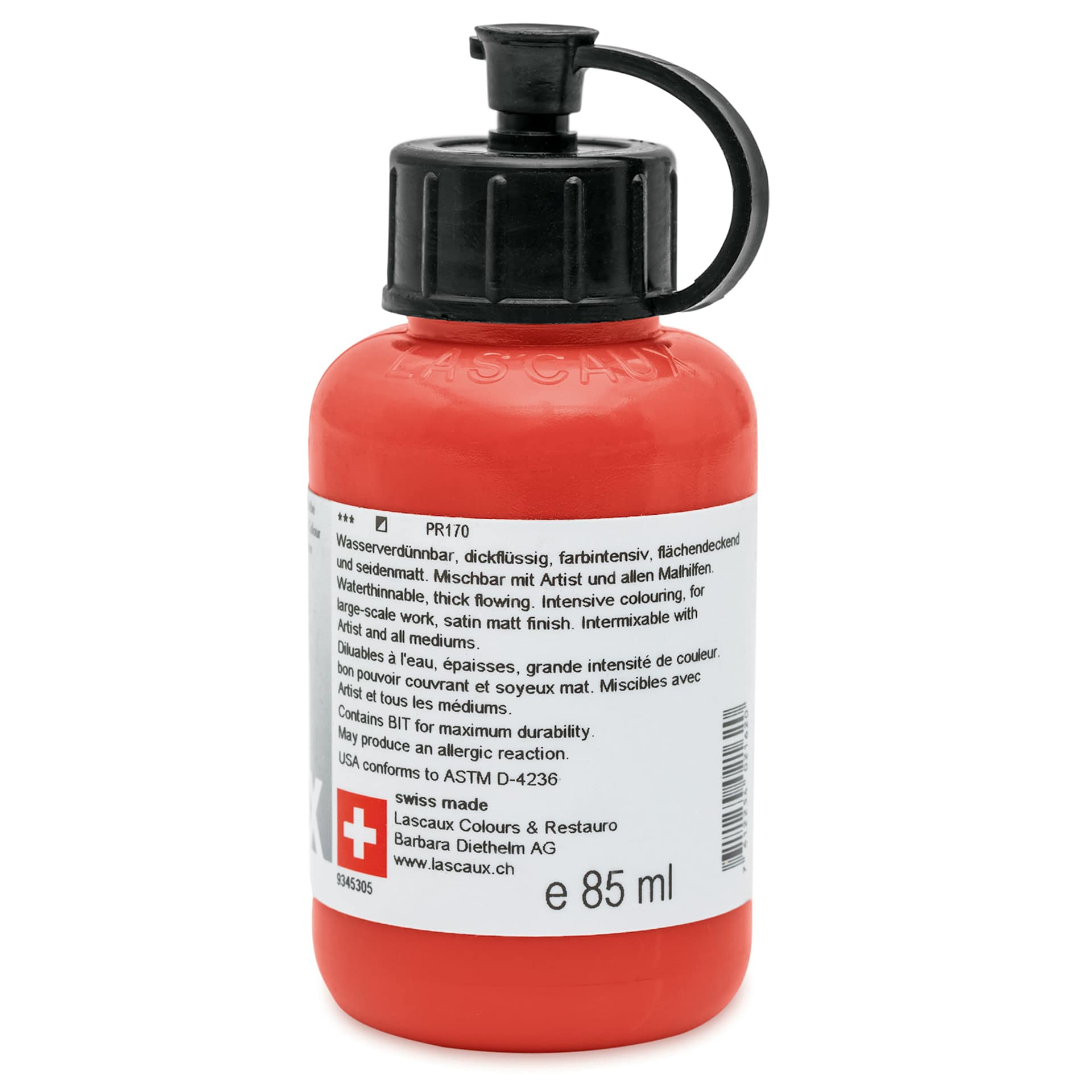 Lascaux Studio Acrylics - Bright Red, 85 ml bottle back