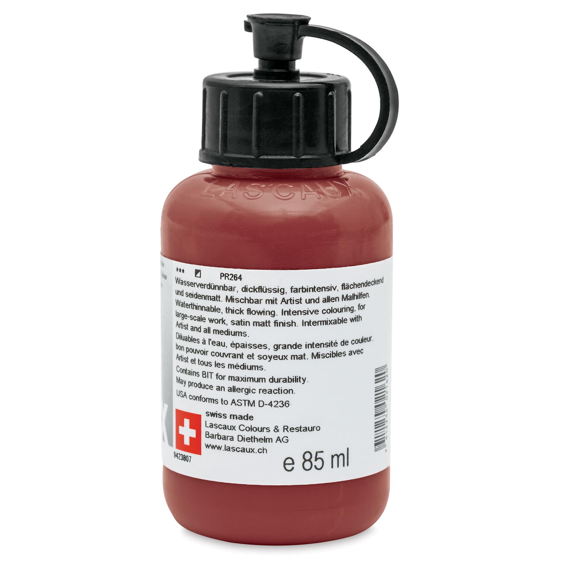 Lascaux Studio Acrylics - Carmine Red, 85 ml bottle back