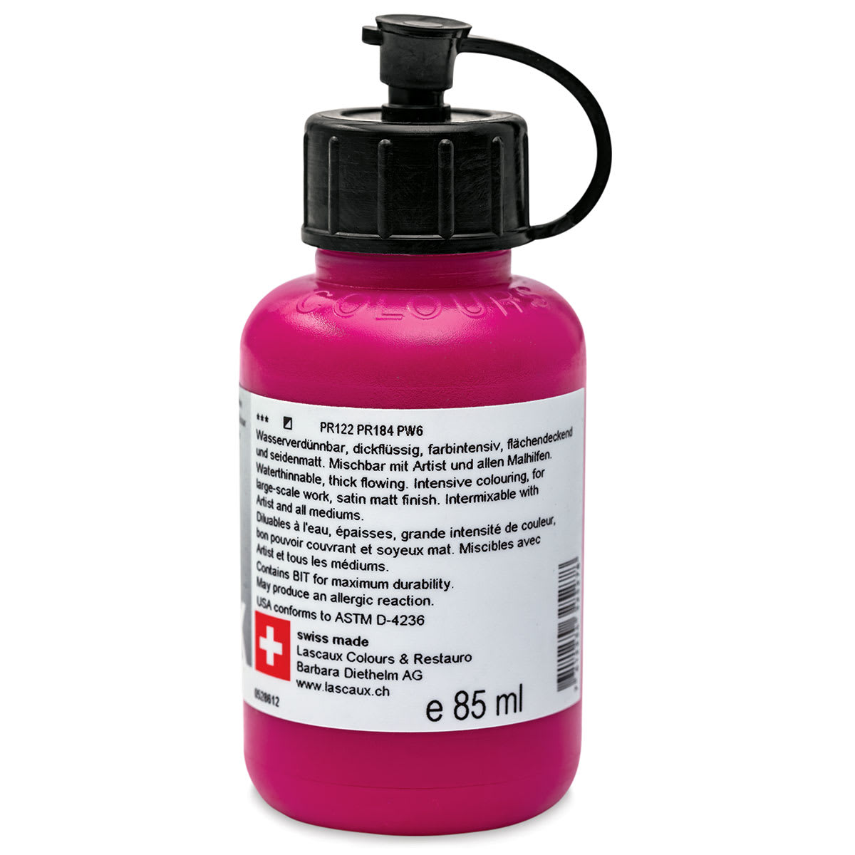 Lascaux Studio Acrylics - Magenta Deep, 85 ml bottle back