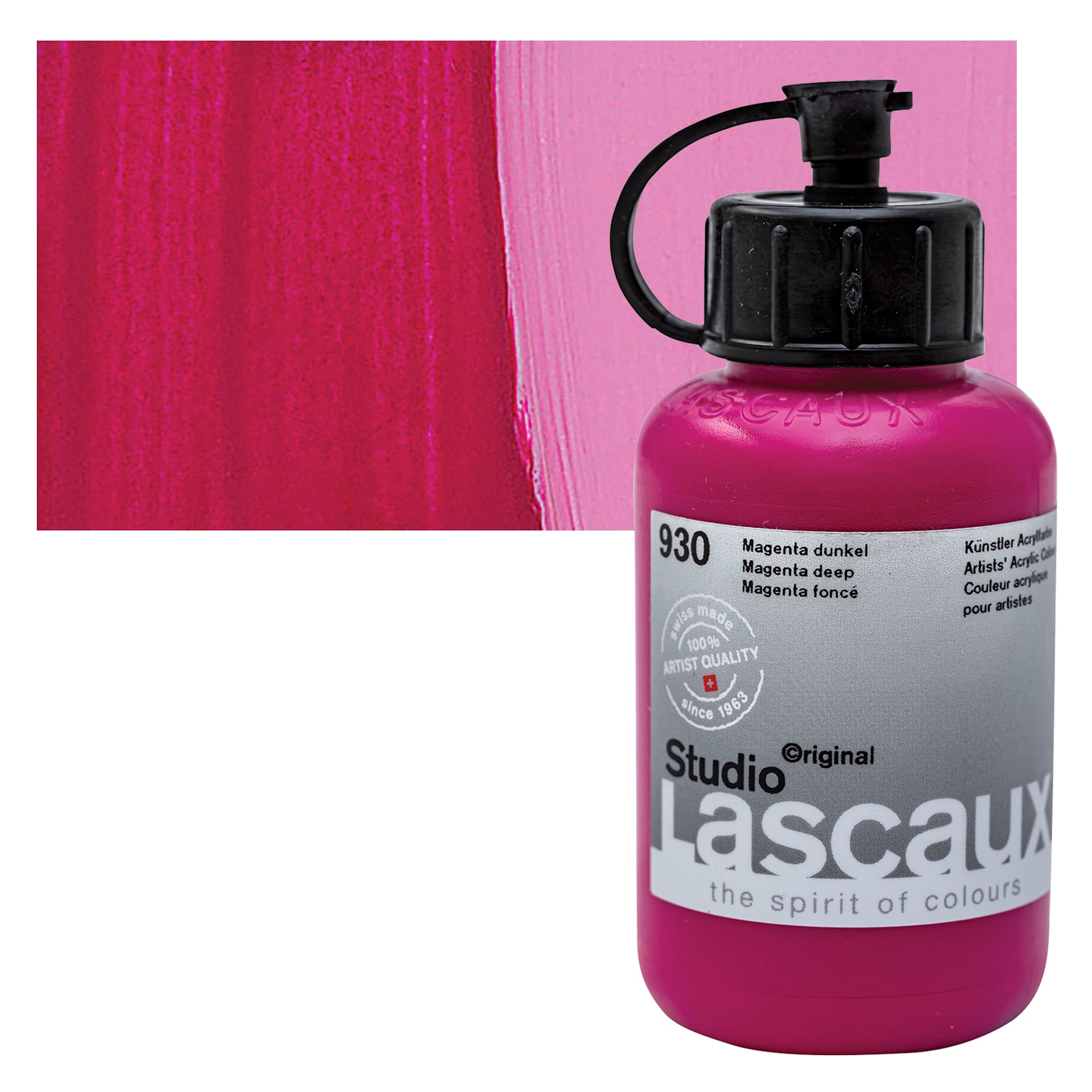Lascaux Studio Acrylic - Magenta Deep, 85 ml bottle and swatch