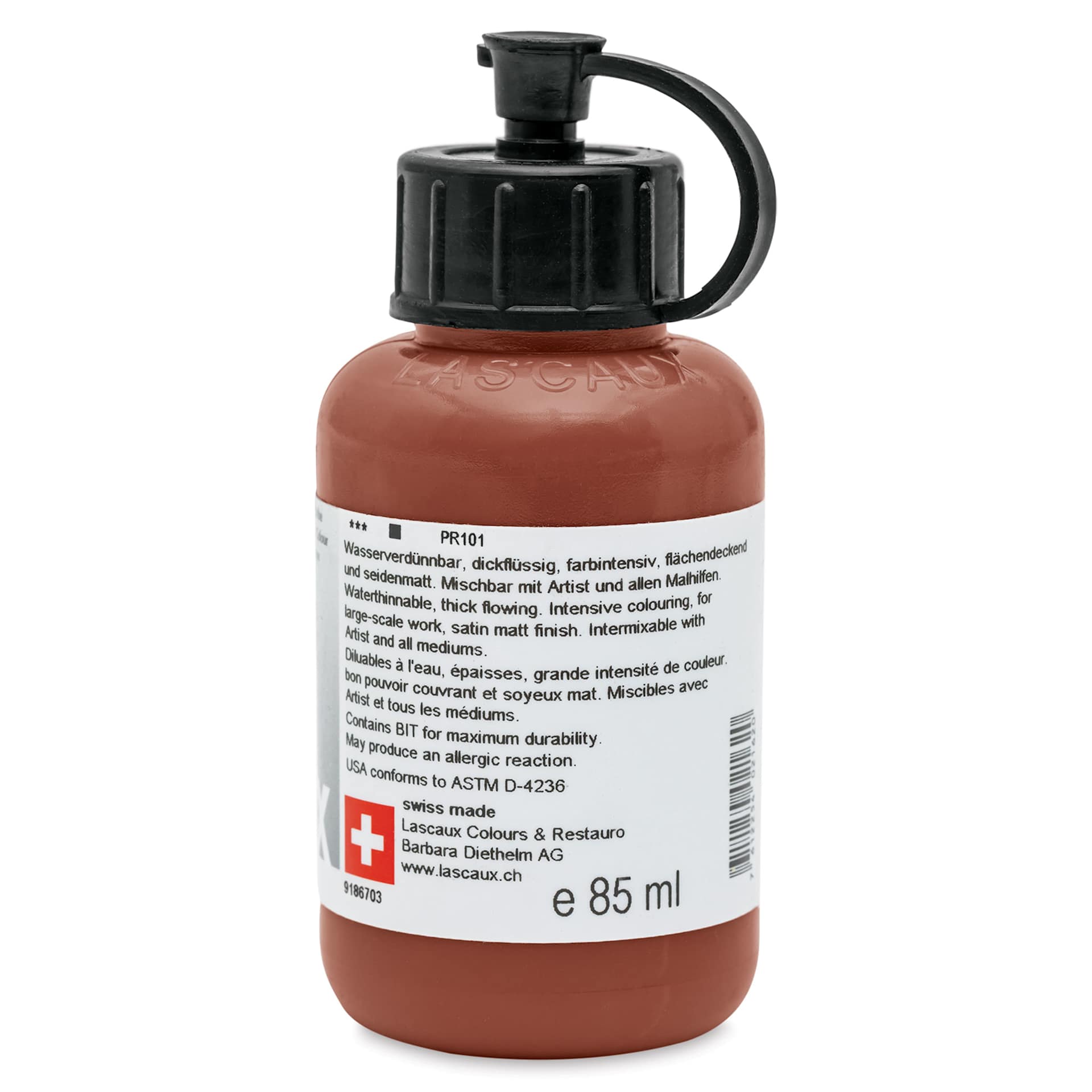Lascaux Studio Acrylics - English Red, 85 ml bottle back
