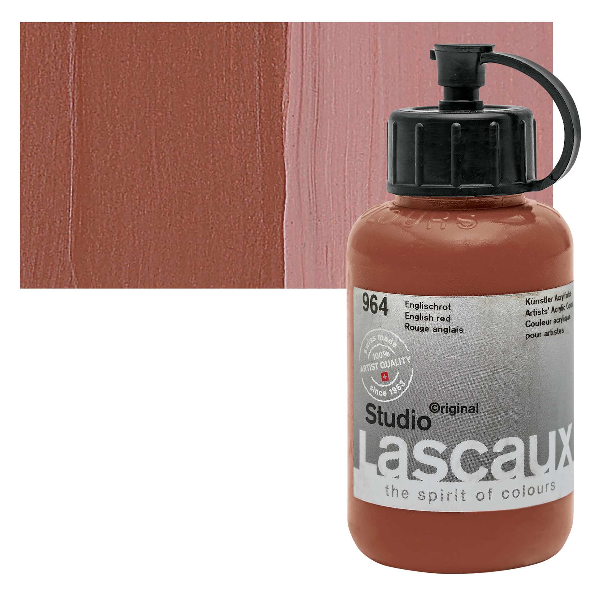 Lascaux Studio Acrylic - English Red, 85 ml bottle and swatch