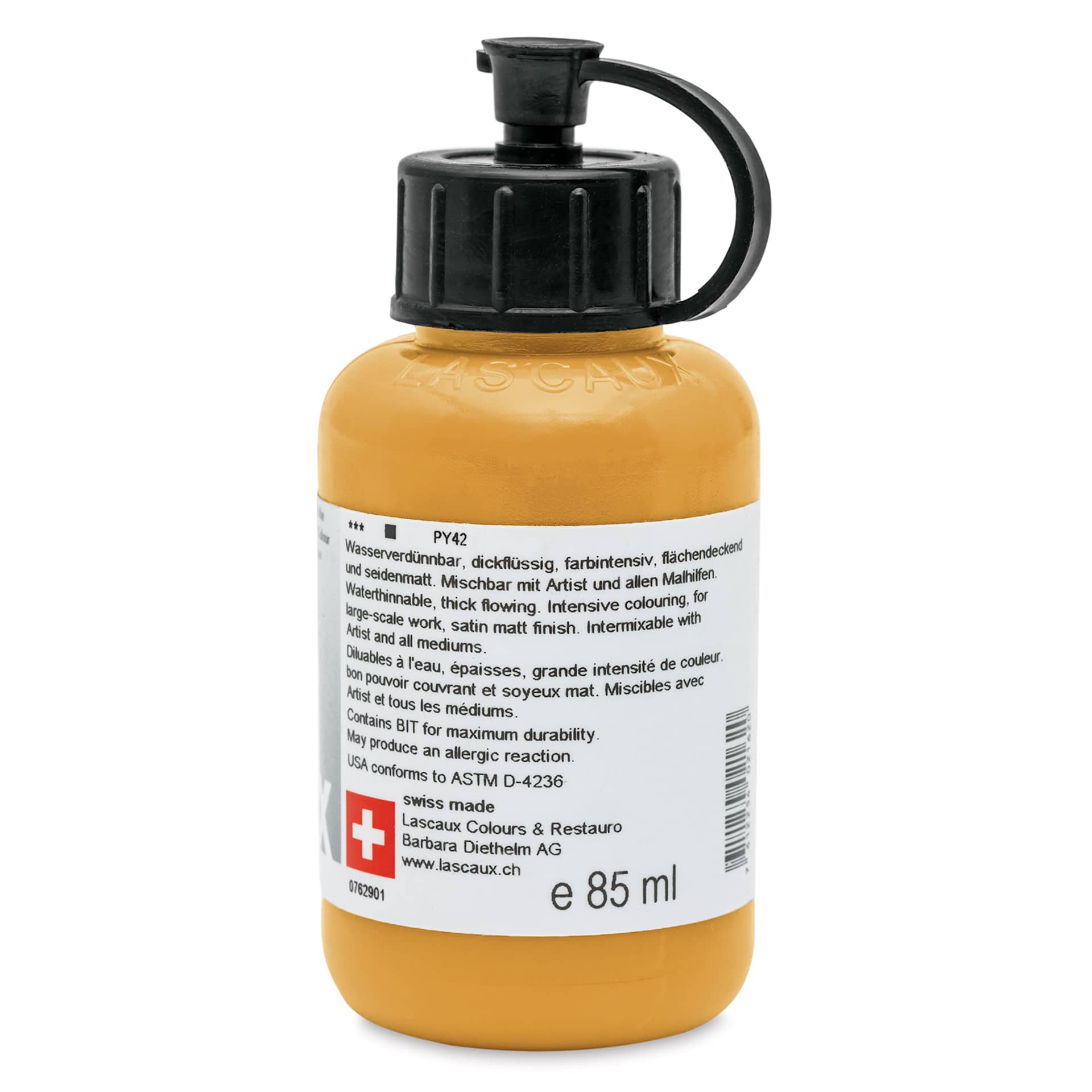Lascaux Studio Acrylics - Yellow Ochre, 85 ml bottle back