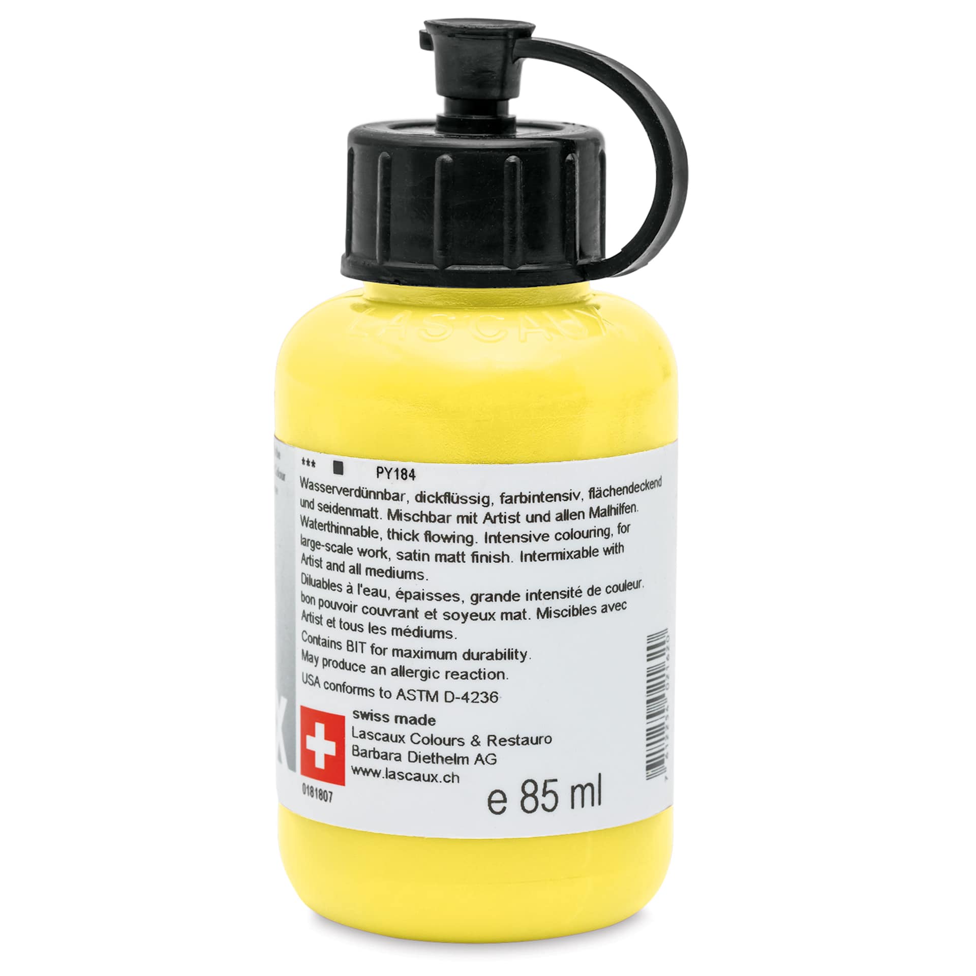 Lascaux Studio Acrylics - Lemon Yellow, 85 ml bottle back