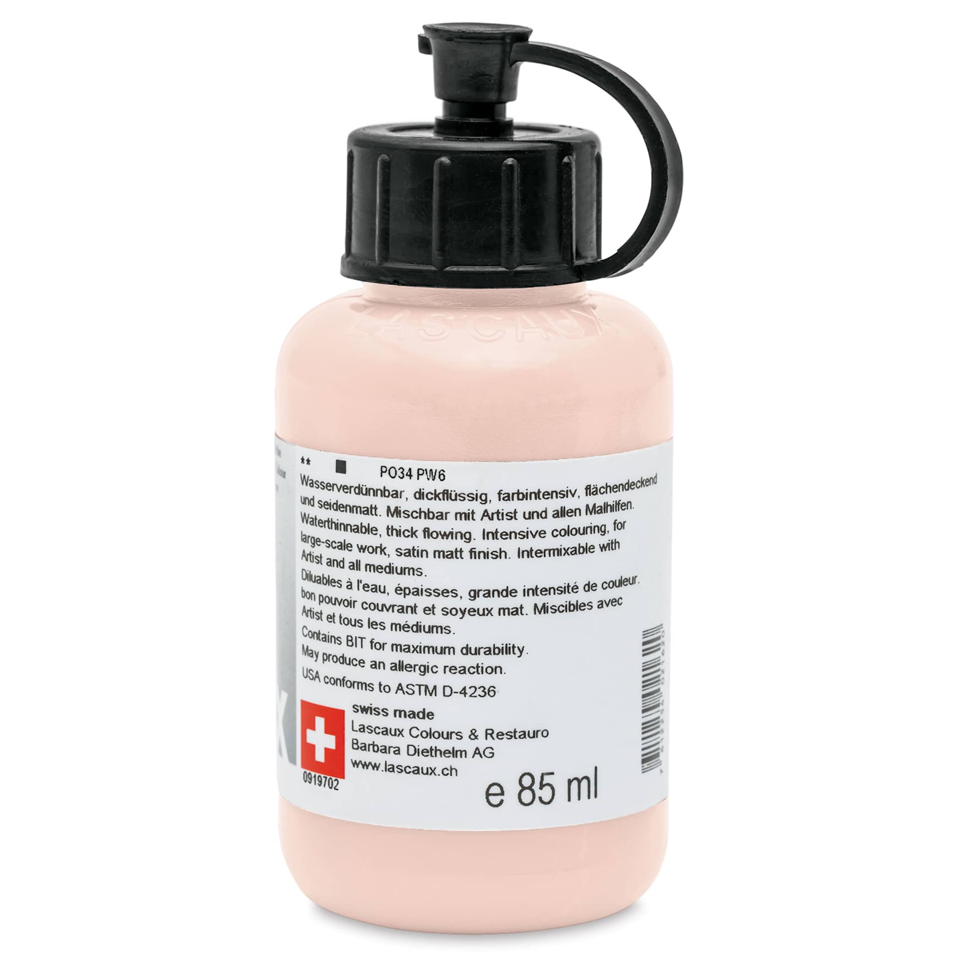 Lascaux Studio Acrylics - Naples Orange, 85 ml bottle back