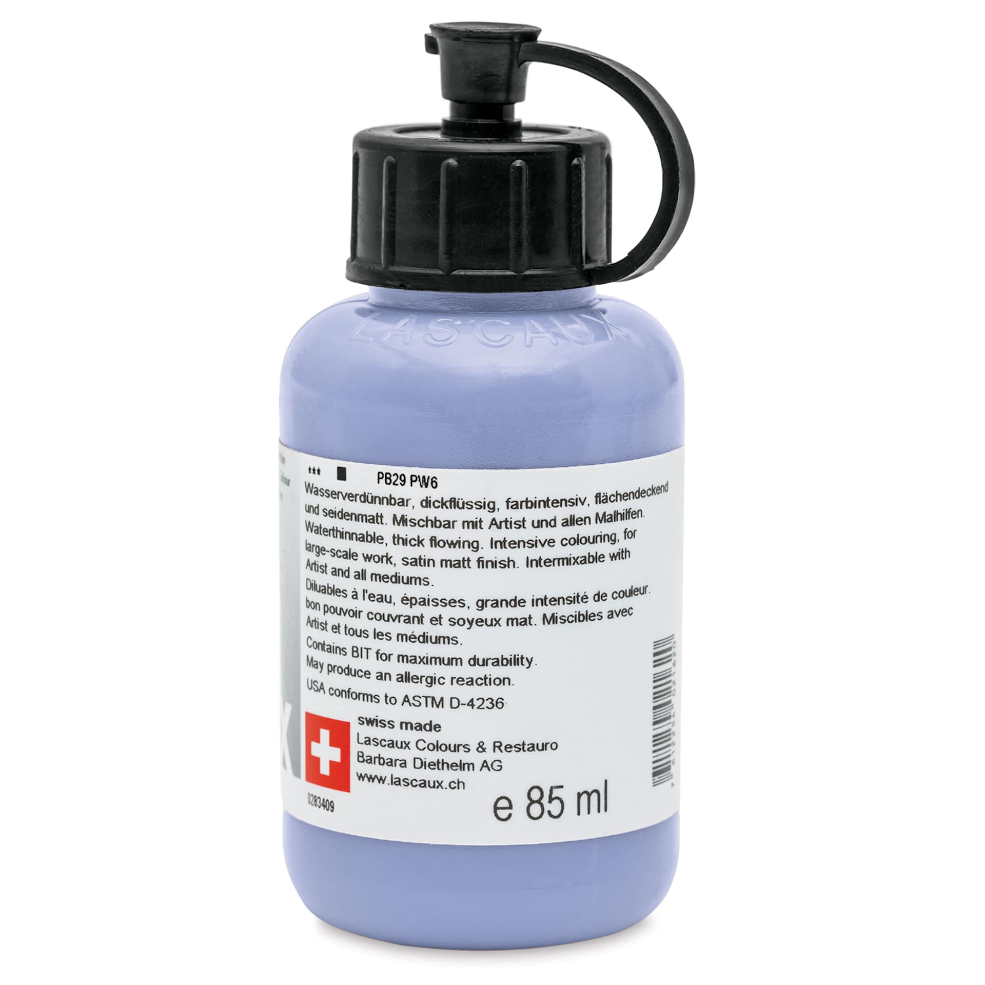 Lascaux Studio Acrylics - Light Blue, 85 ml bottle back